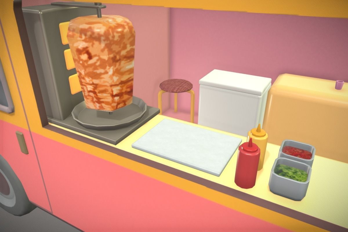 Cute Kebab Kitchen Car Low-poly 3D model_5