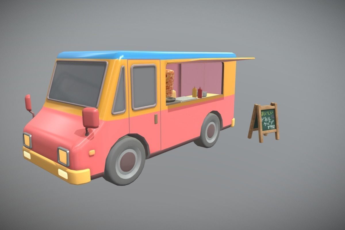 Cute Kebab Kitchen Car Low-poly 3D model_1