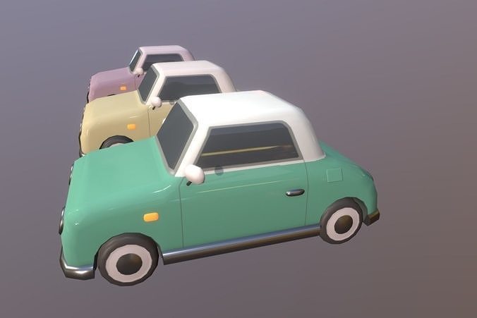 Cute Classic Car Set Low-poly 3D model 2