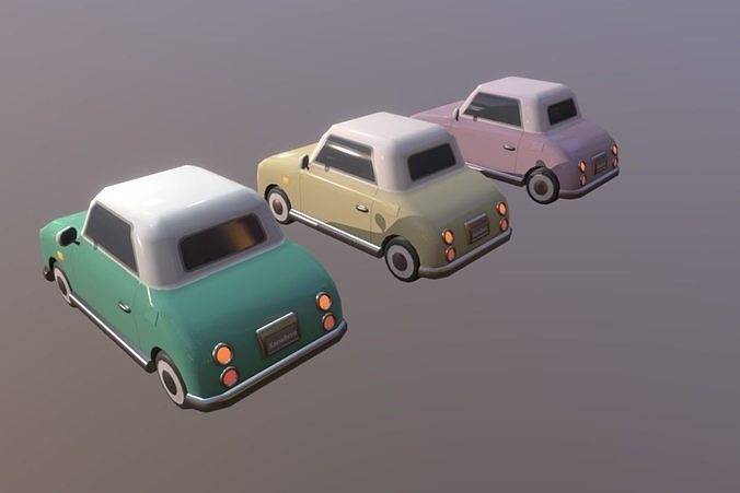 Cute Classic Car Set Low-poly 3D model 3