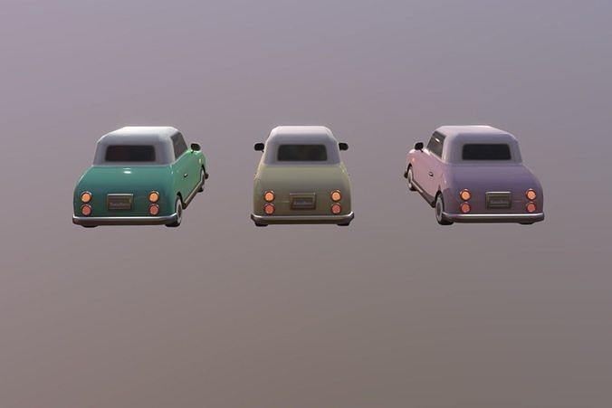 Cute Classic Car Set Low-poly 3D model 4