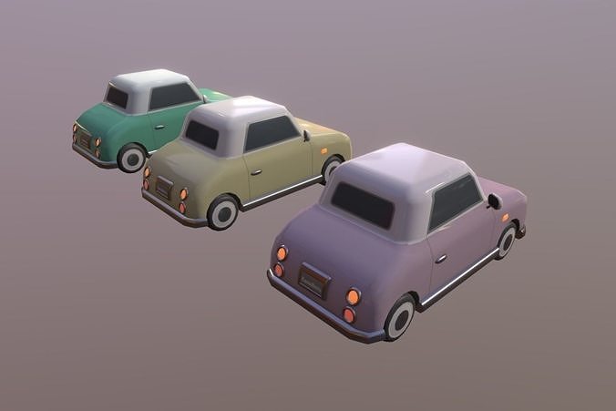 Cute Classic Car Set Low-poly 3D model 5