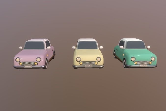 Cute Classic Car Set Low-poly 3D model 6
