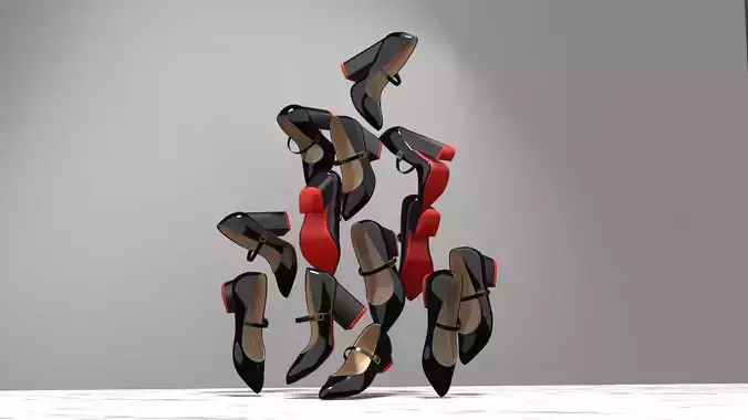 Mary Jane Pointed Toe High Heels Pack 1 to 13cm Low-poly 3D model