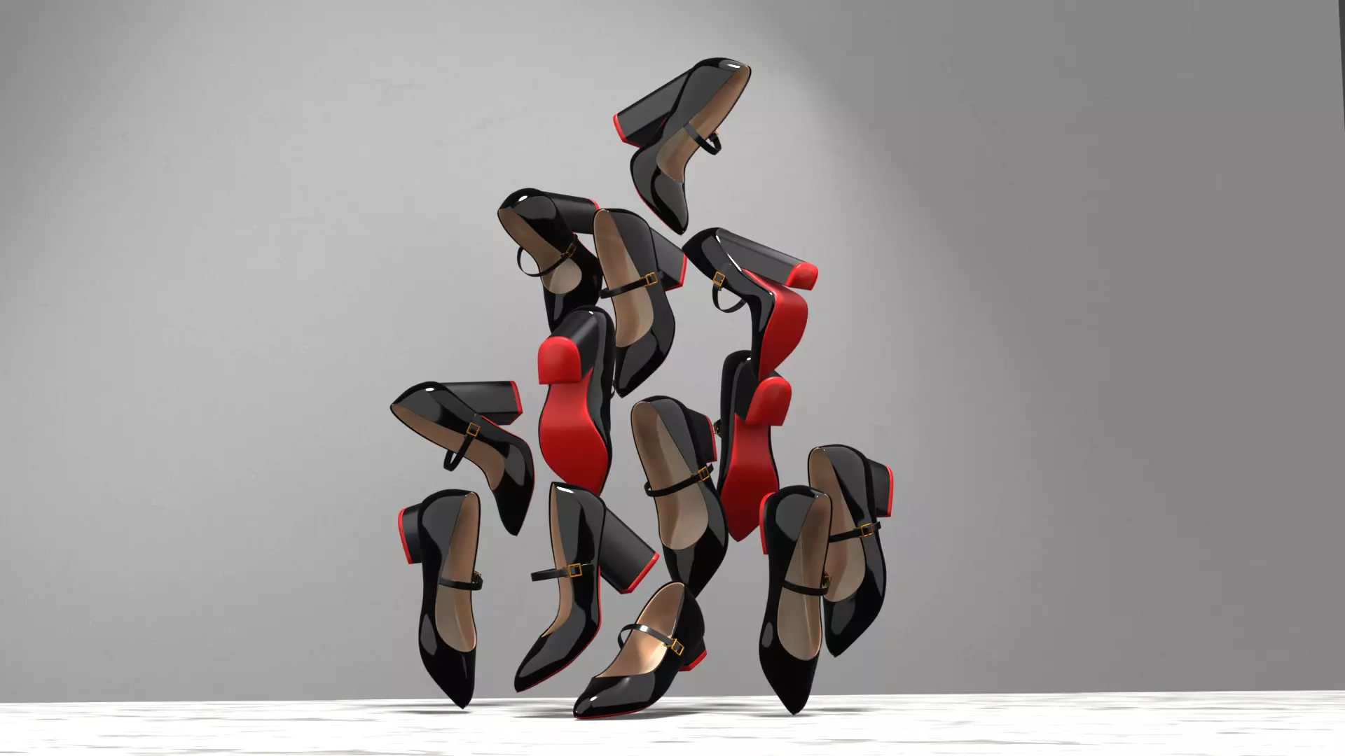 Mary Jane Pointed Toe High Heels Pack 1 to 13cm Low-poly 3D model_0