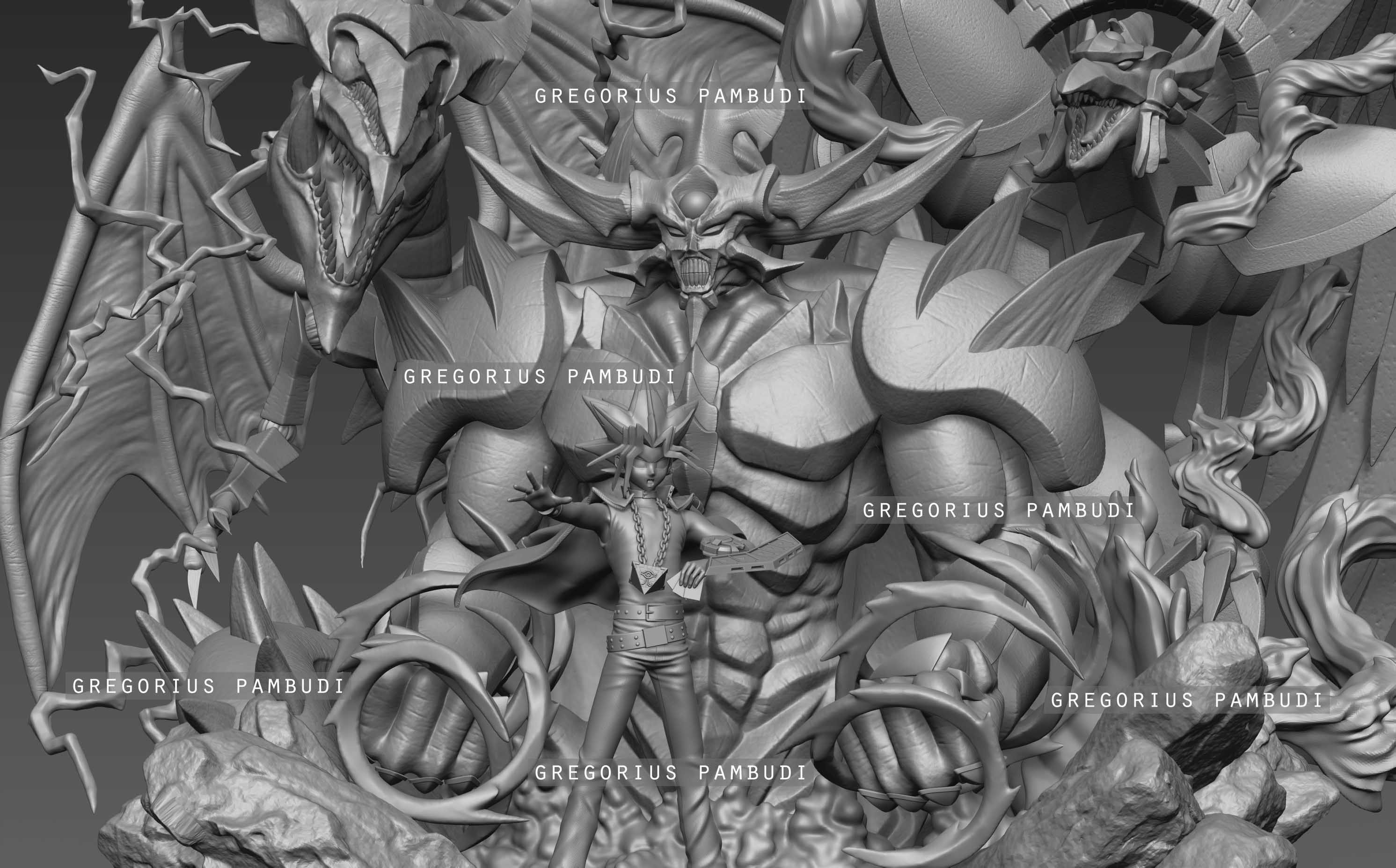 Yu-gi-oh Yugi and Egyptian Gods Fan Art Statue 3d Printable 3D print model_26