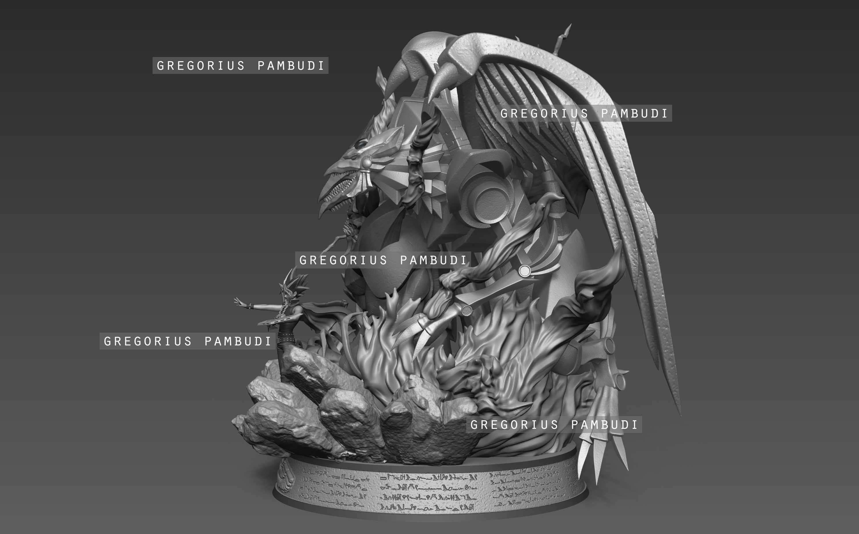 Yu-gi-oh Yugi and Egyptian Gods Fan Art Statue 3d Printable 3D print model_21