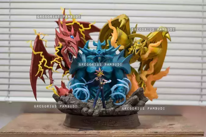 Yu-gi-oh Yugi and Egyptian Gods Fan Art Statue 3d Printable 3D print model
