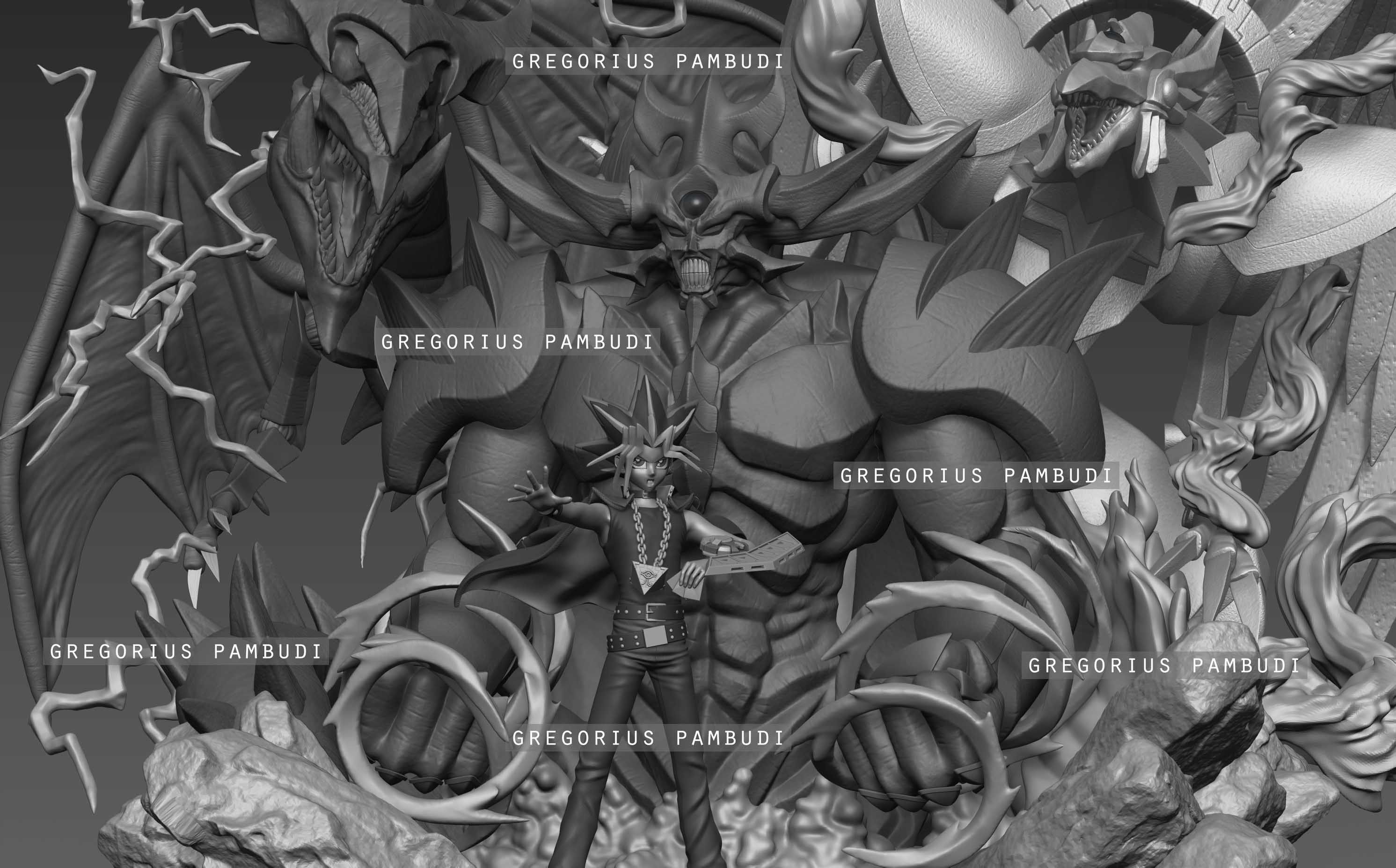 Yu-gi-oh Yugi and Egyptian Gods Fan Art Statue 3d Printable 3D print model_25