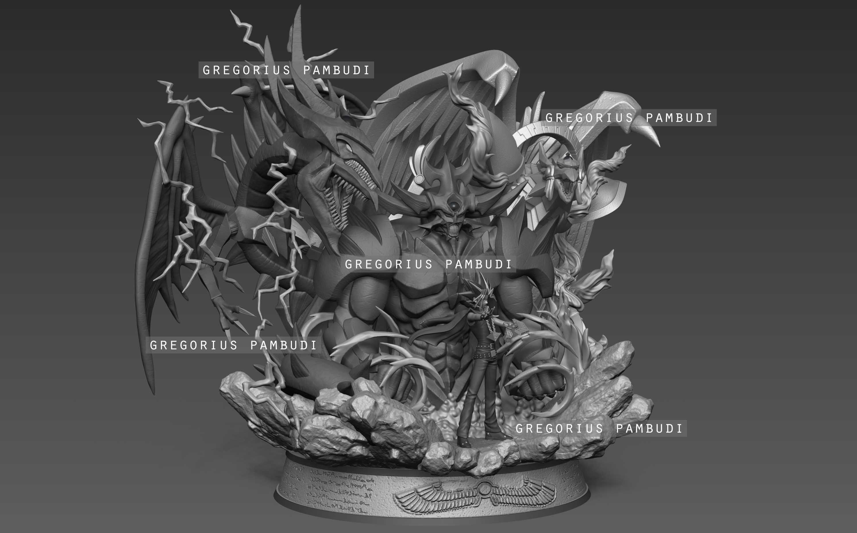 Yu-gi-oh Yugi and Egyptian Gods Fan Art Statue 3d Printable 3D print model_24