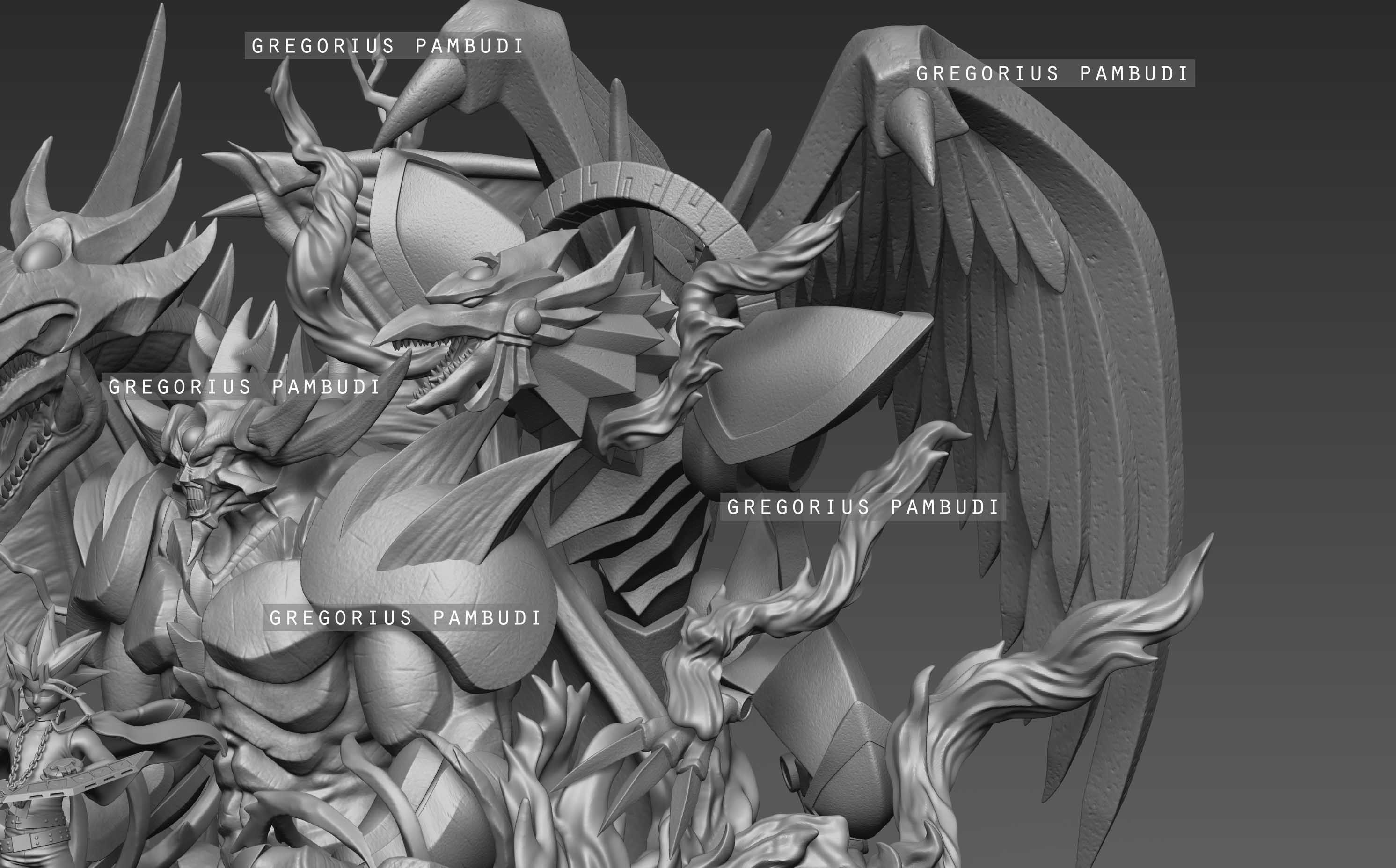 Yu-gi-oh Yugi and Egyptian Gods Fan Art Statue 3d Printable 3D print model_30