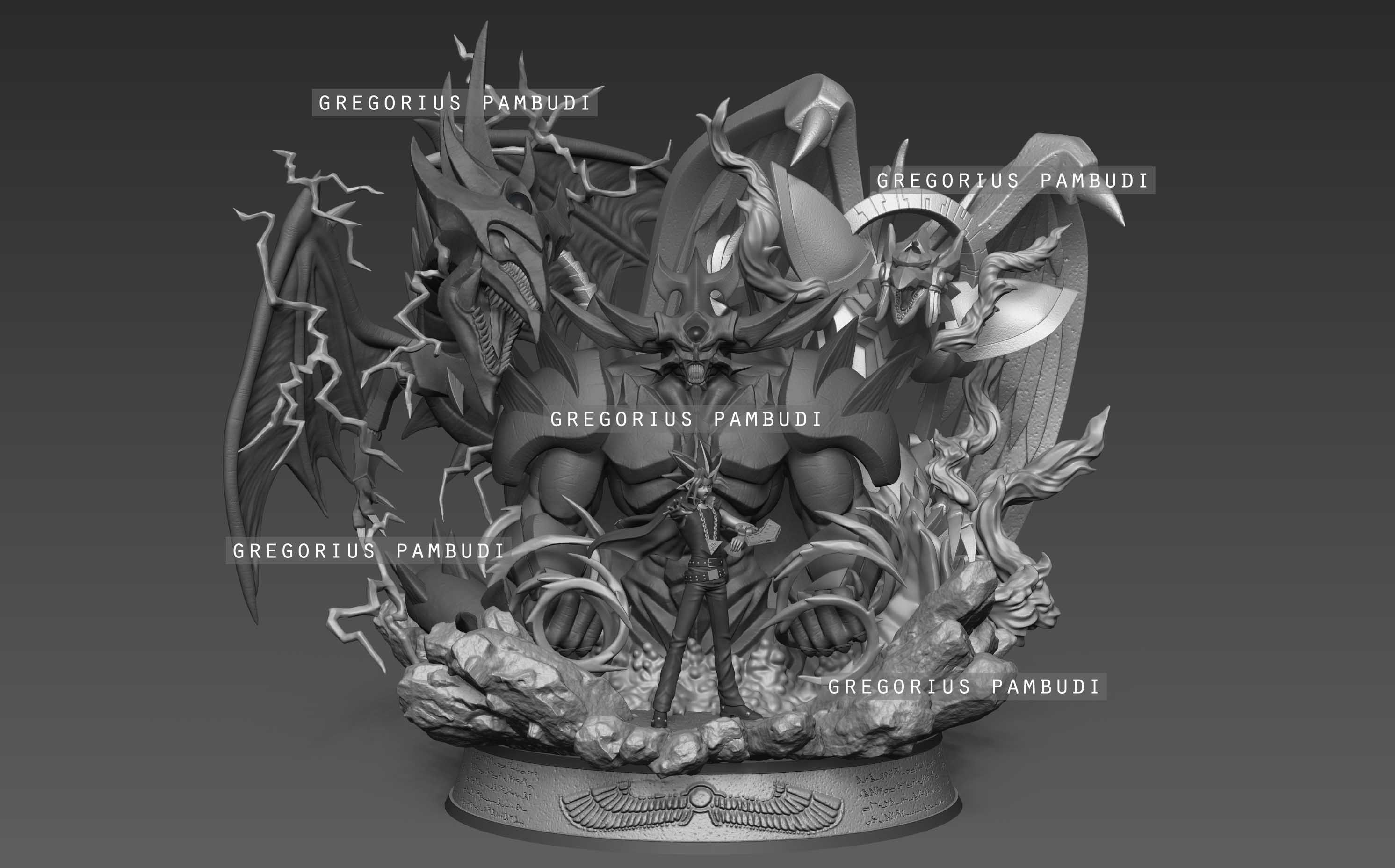 Yu-gi-oh Yugi and Egyptian Gods Fan Art Statue 3d Printable 3D print model_4