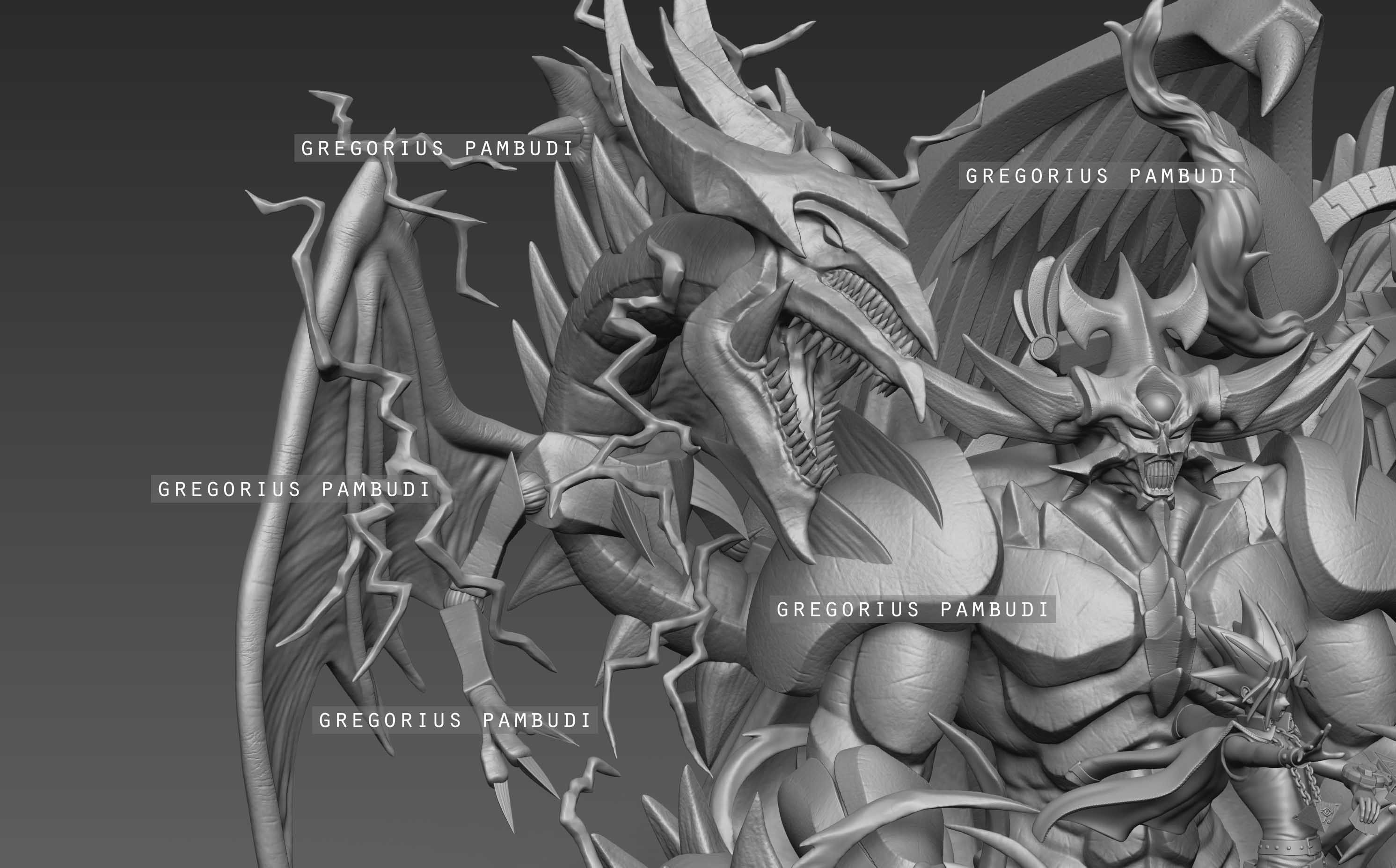 Yu-gi-oh Yugi and Egyptian Gods Fan Art Statue 3d Printable 3D print model_28