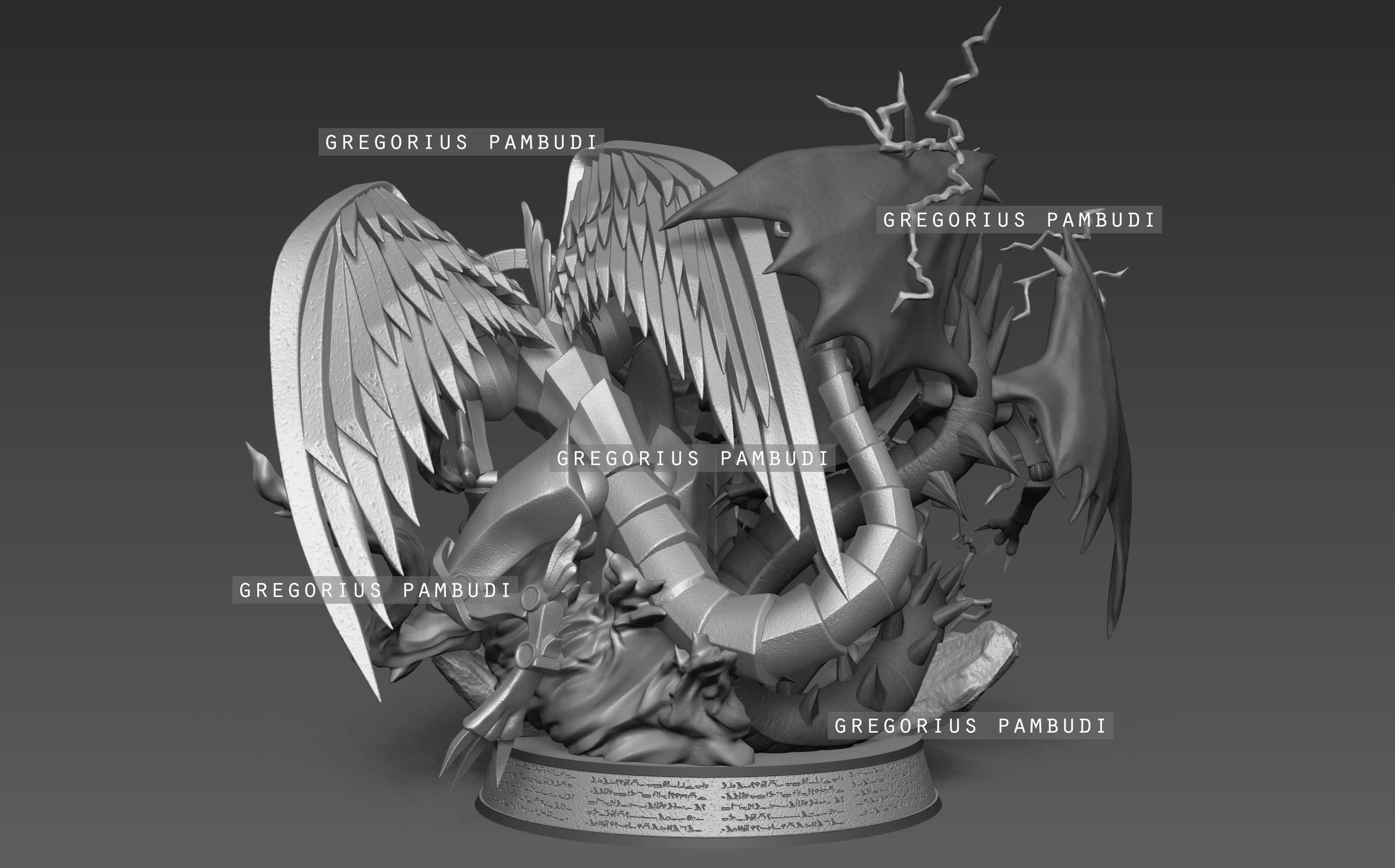 Yu-gi-oh Yugi and Egyptian Gods Fan Art Statue 3d Printable 3D print model_22