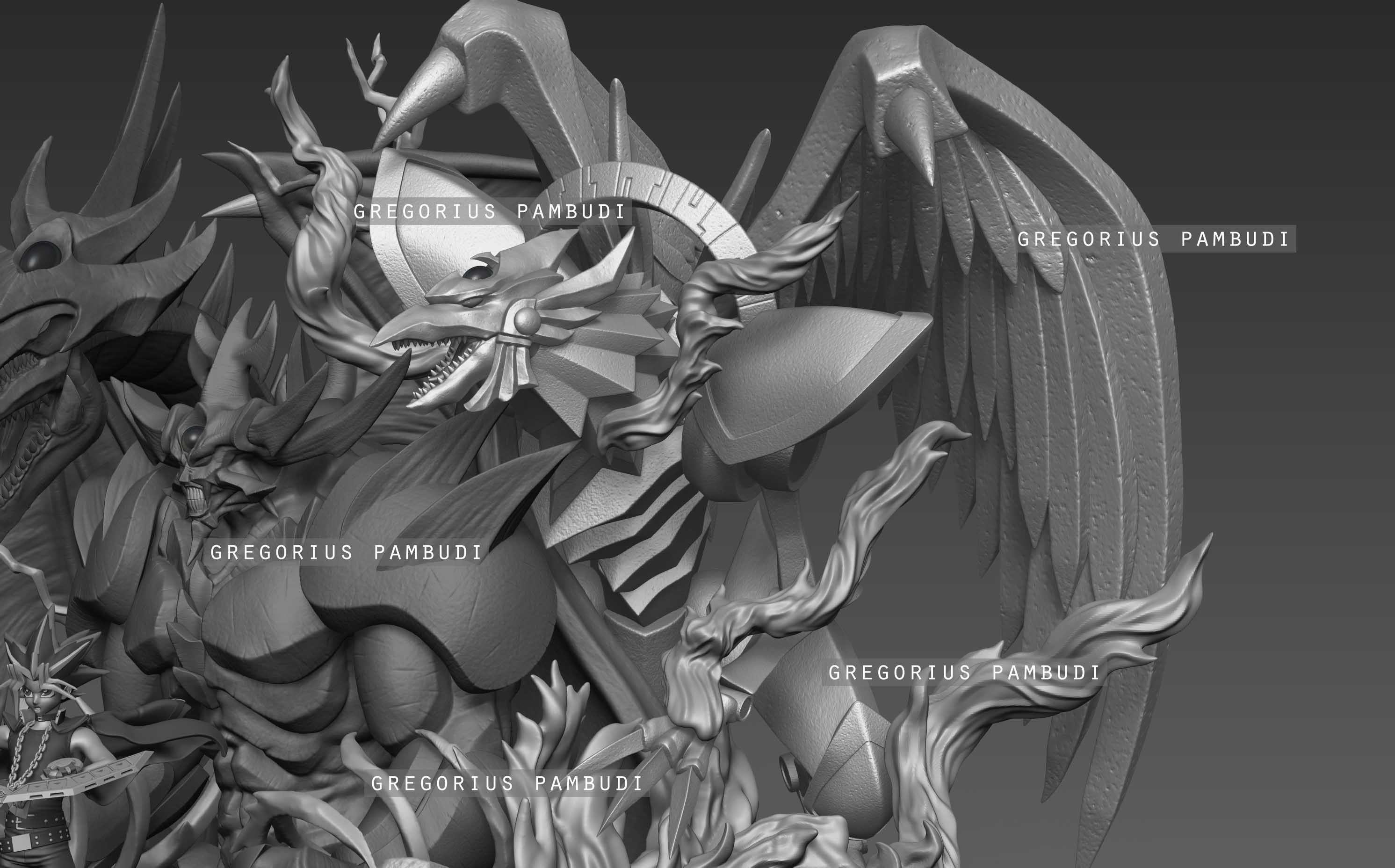 Yu-gi-oh Yugi and Egyptian Gods Fan Art Statue 3d Printable 3D print model_29