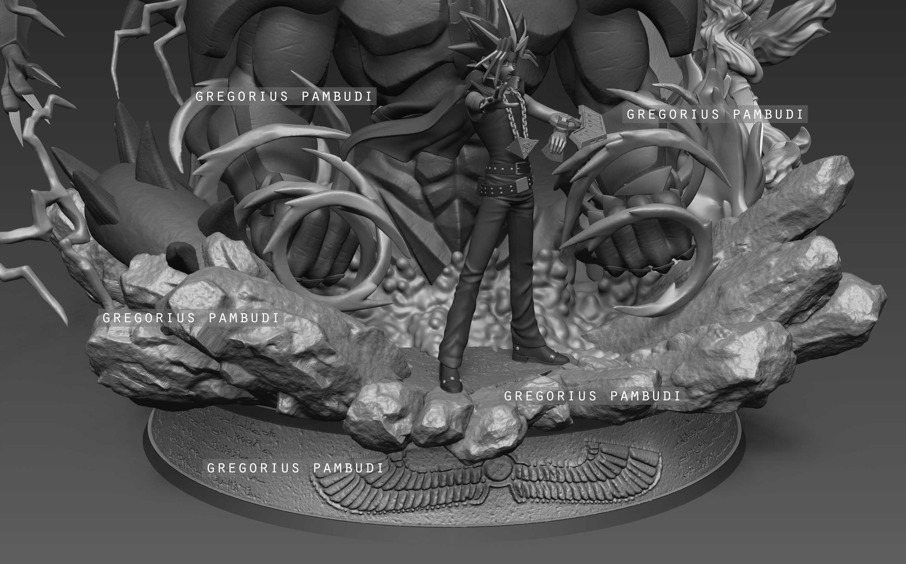 Yu-gi-oh Yugi and Egyptian Gods Fan Art Statue 3d Printable 3D print model_31