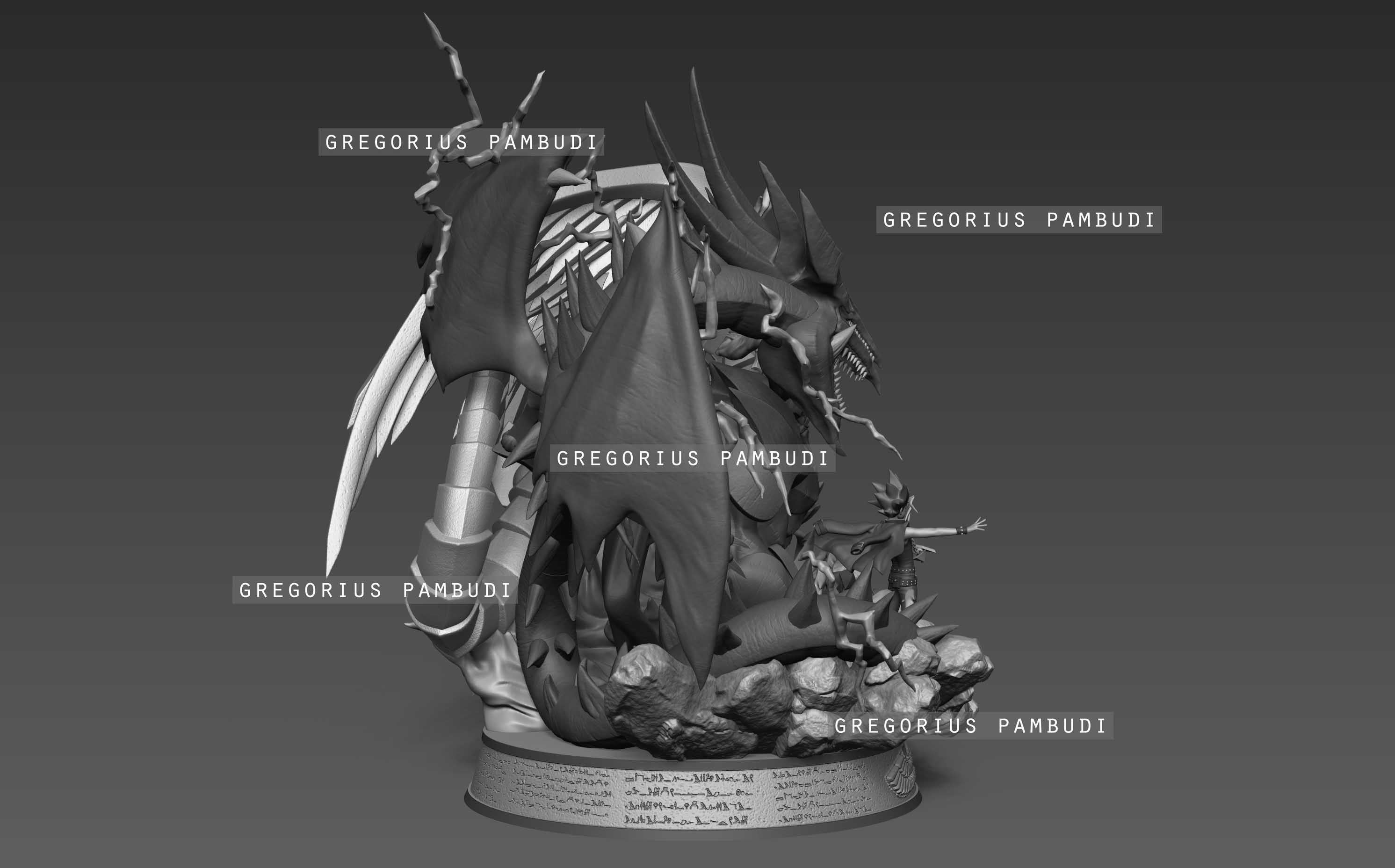 Yu-gi-oh Yugi and Egyptian Gods Fan Art Statue 3d Printable 3D print model_23