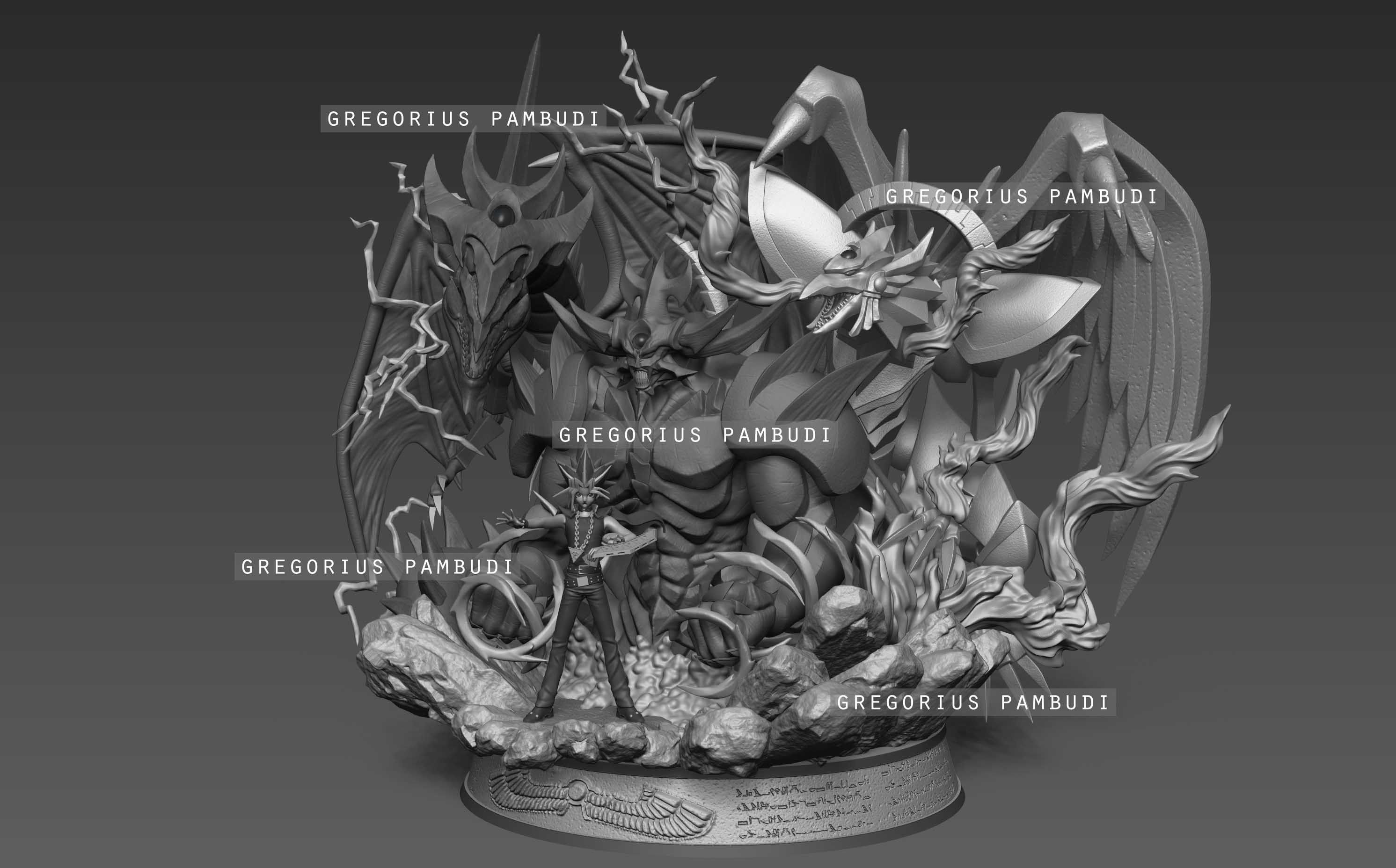 Yu-gi-oh Yugi and Egyptian Gods Fan Art Statue 3d Printable 3D print model_20