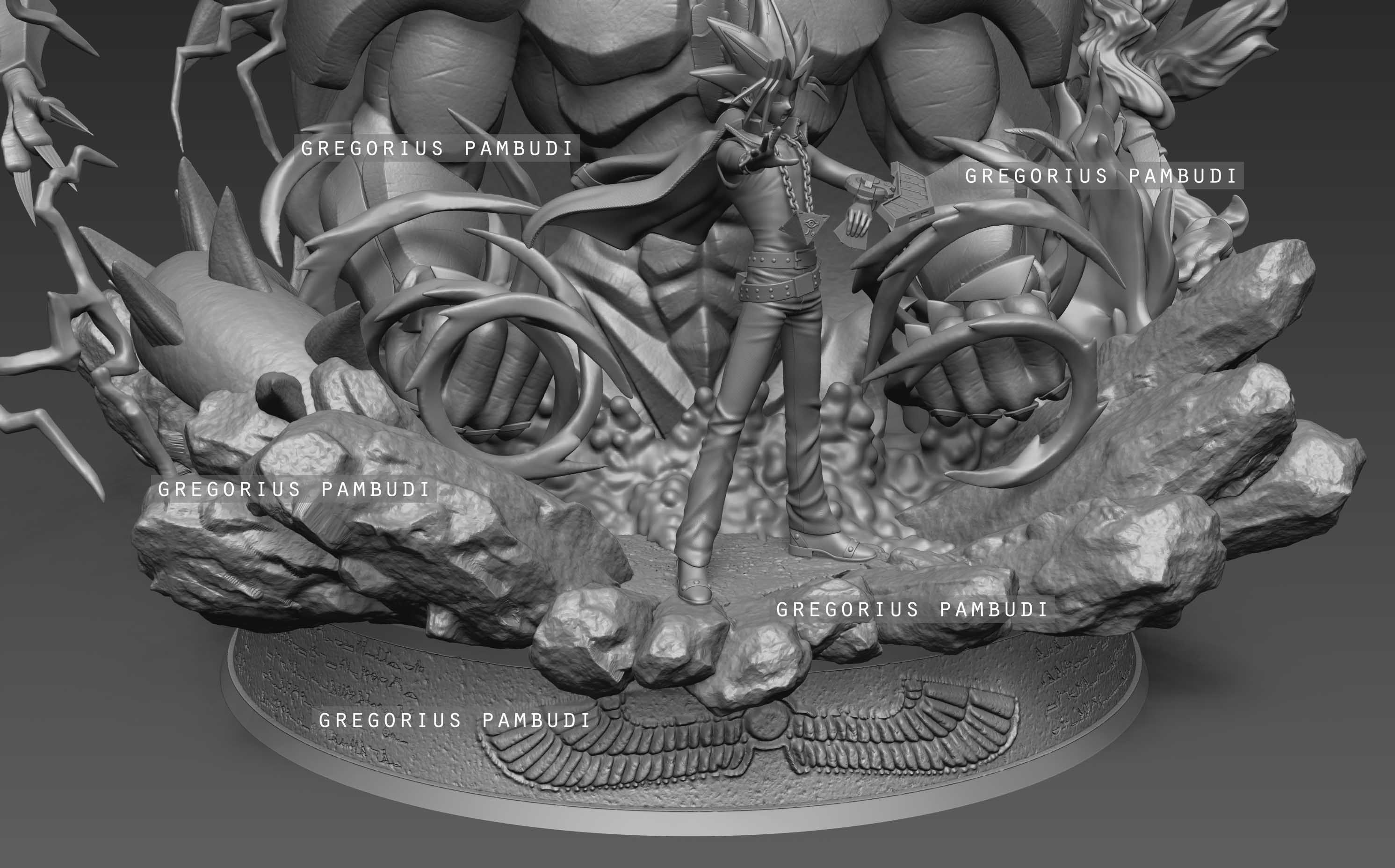 Yu-gi-oh Yugi and Egyptian Gods Fan Art Statue 3d Printable 3D print model_32