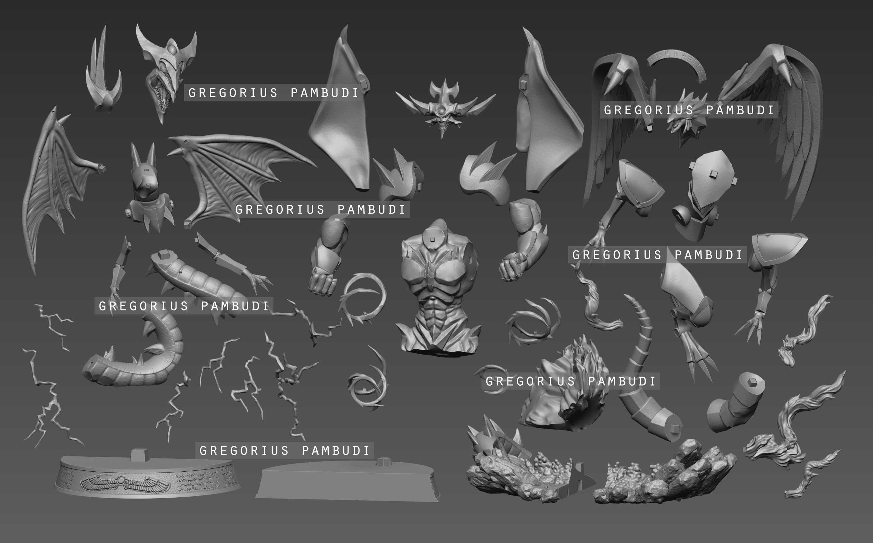 Yu-gi-oh Yugi and Egyptian Gods Fan Art Statue 3d Printable 3D print model_2