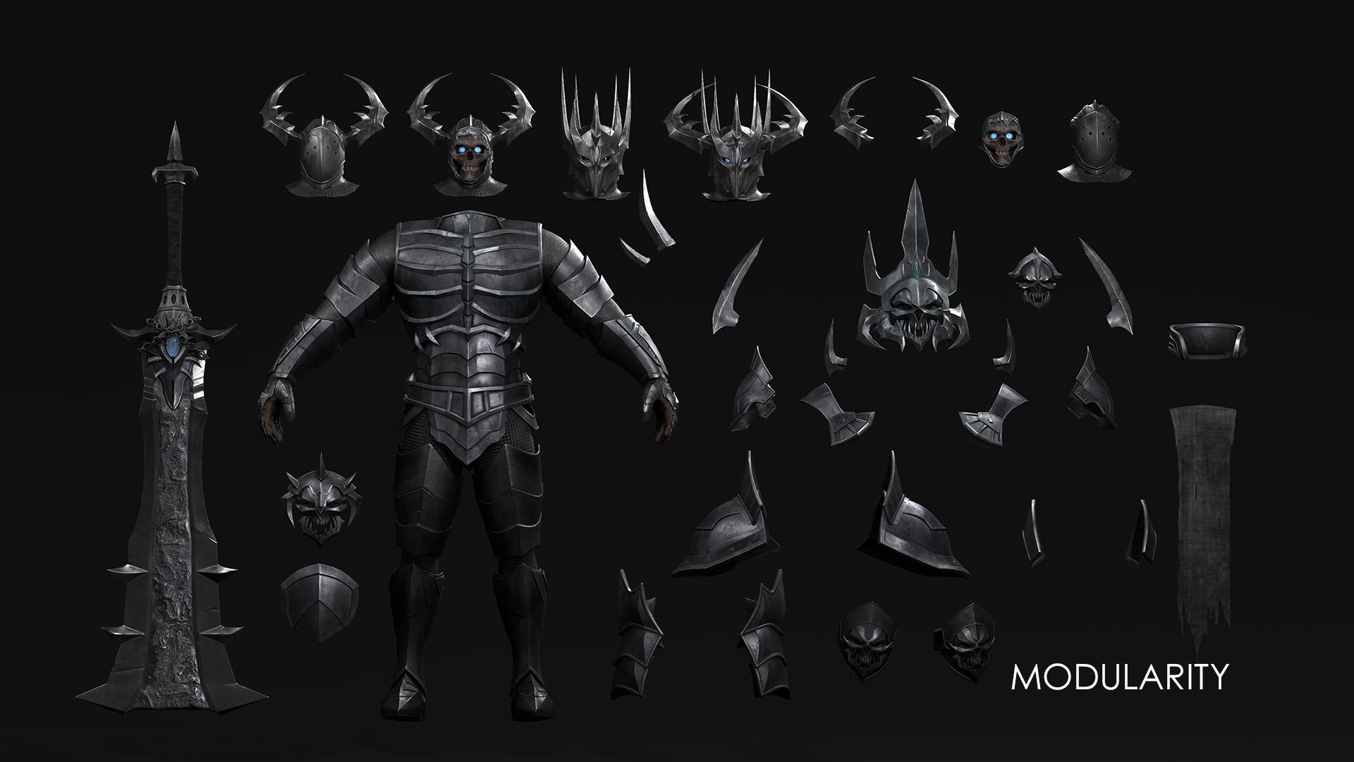 Death Knight - Armor RPG Dungeon Warrior Medieval Boss Character Low-poly 3D model_8
