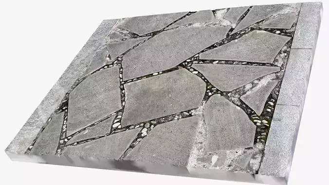 Walkway composed of flat floor tiles and stones 3d scan 3D model