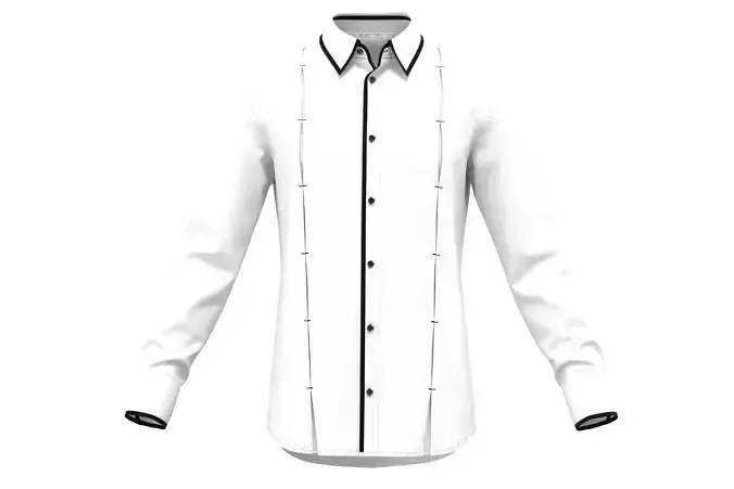 BRIGHT WHITE WITH BLACK PIPING PATTERNED PREMIUM SHIRT