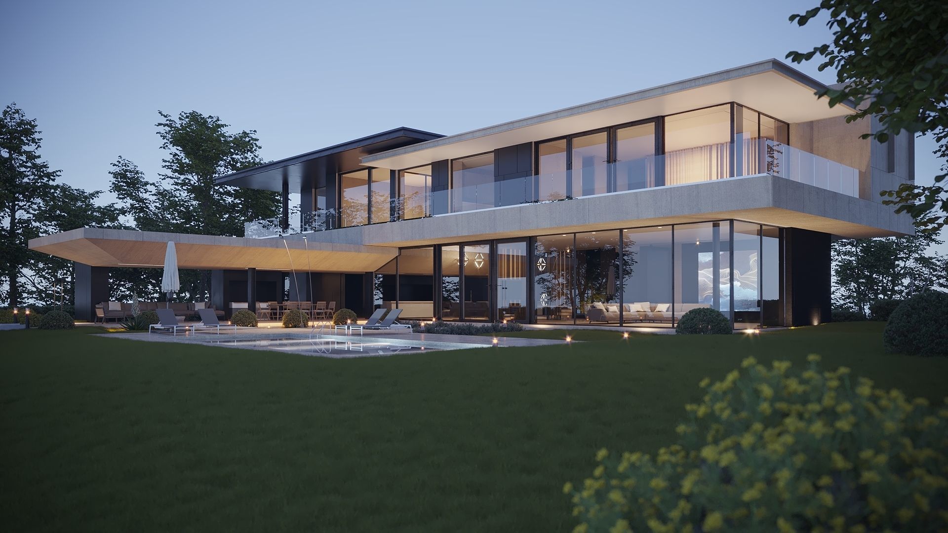 ProVis3D 012 - Lake Huron Villa House Night 3D model_1