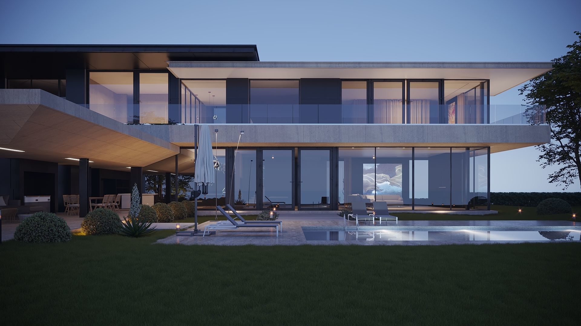 ProVis3D 012 - Lake Huron Villa House Night 3D model_4