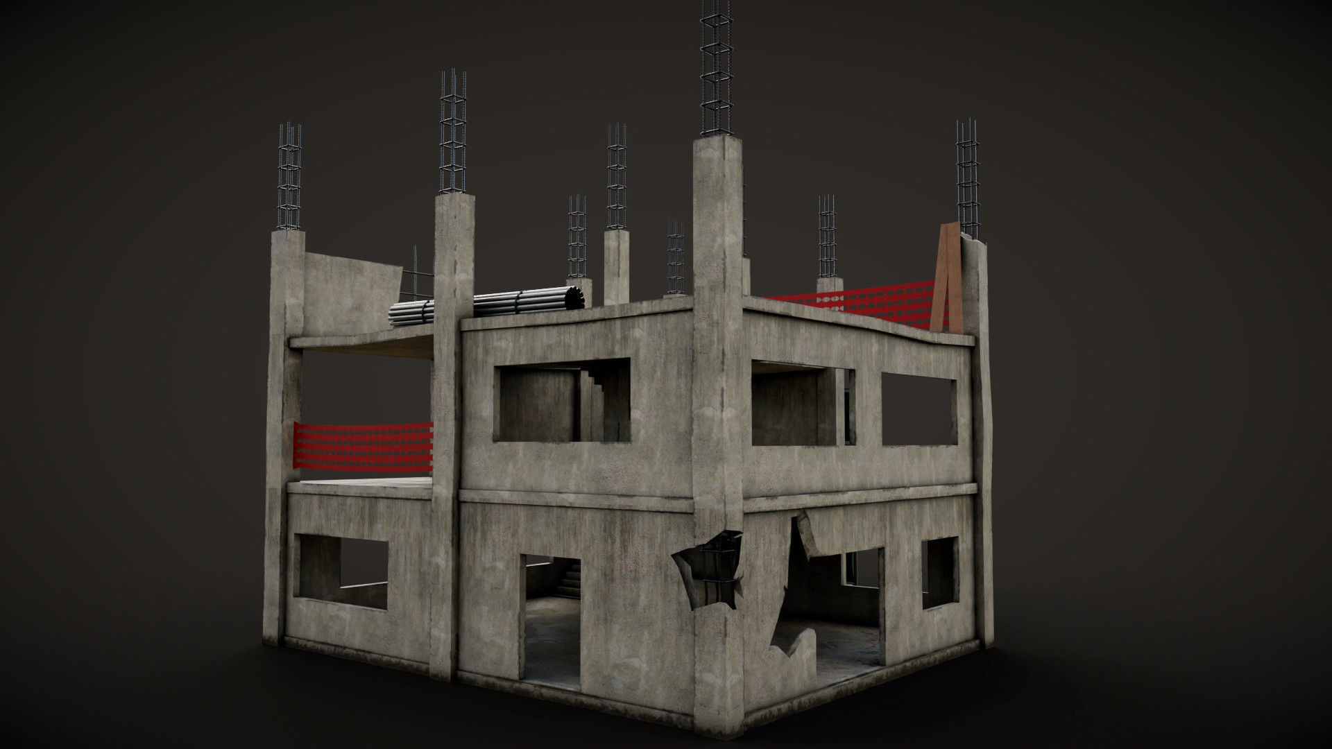 building construction of house Low-poly 3D model_2