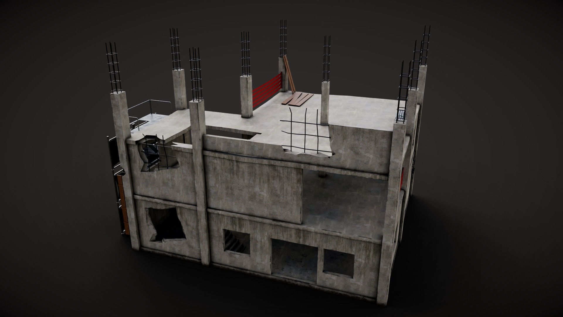 building construction of house Low-poly 3D model_1