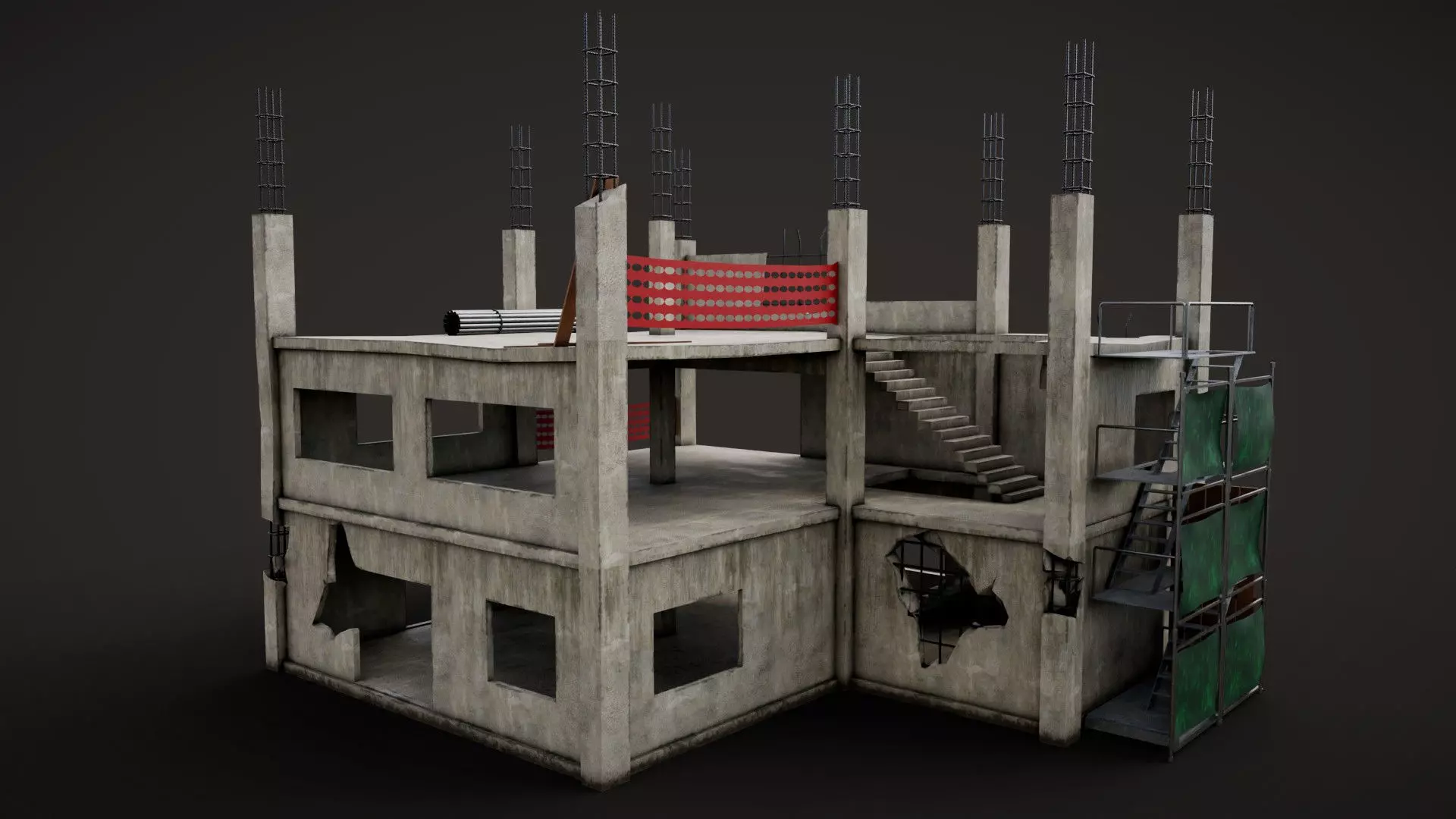 building construction of house Low-poly 3D model_0