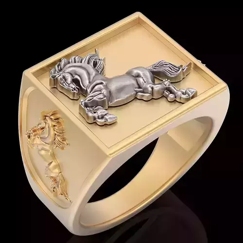 Horse ring silver gold sterling printable jewelry 3D model