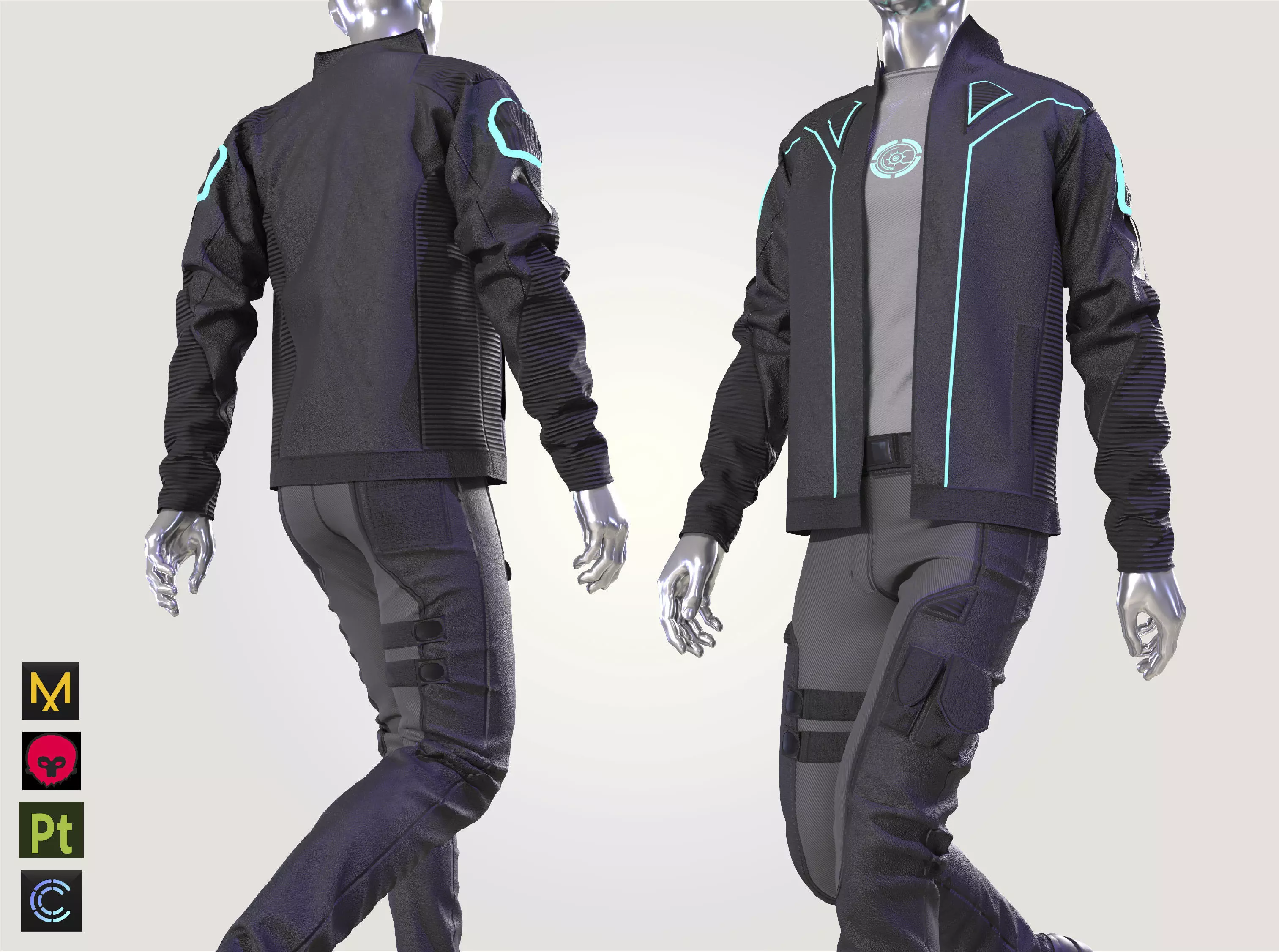 Scifi futuristic male outfit scifi jacket shirt pants 3D model_0