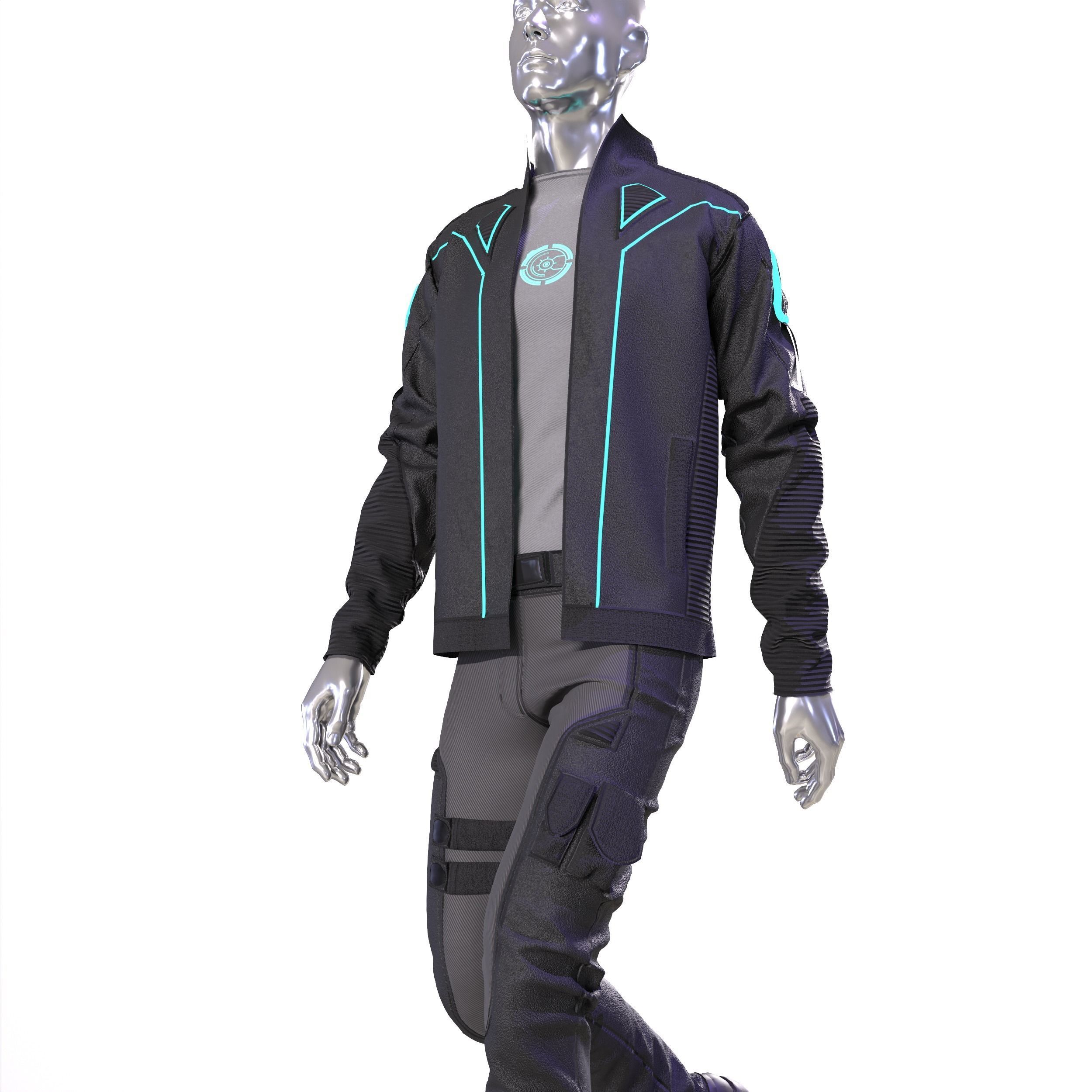Scifi futuristic male outfit scifi jacket shirt pants 3D model_10