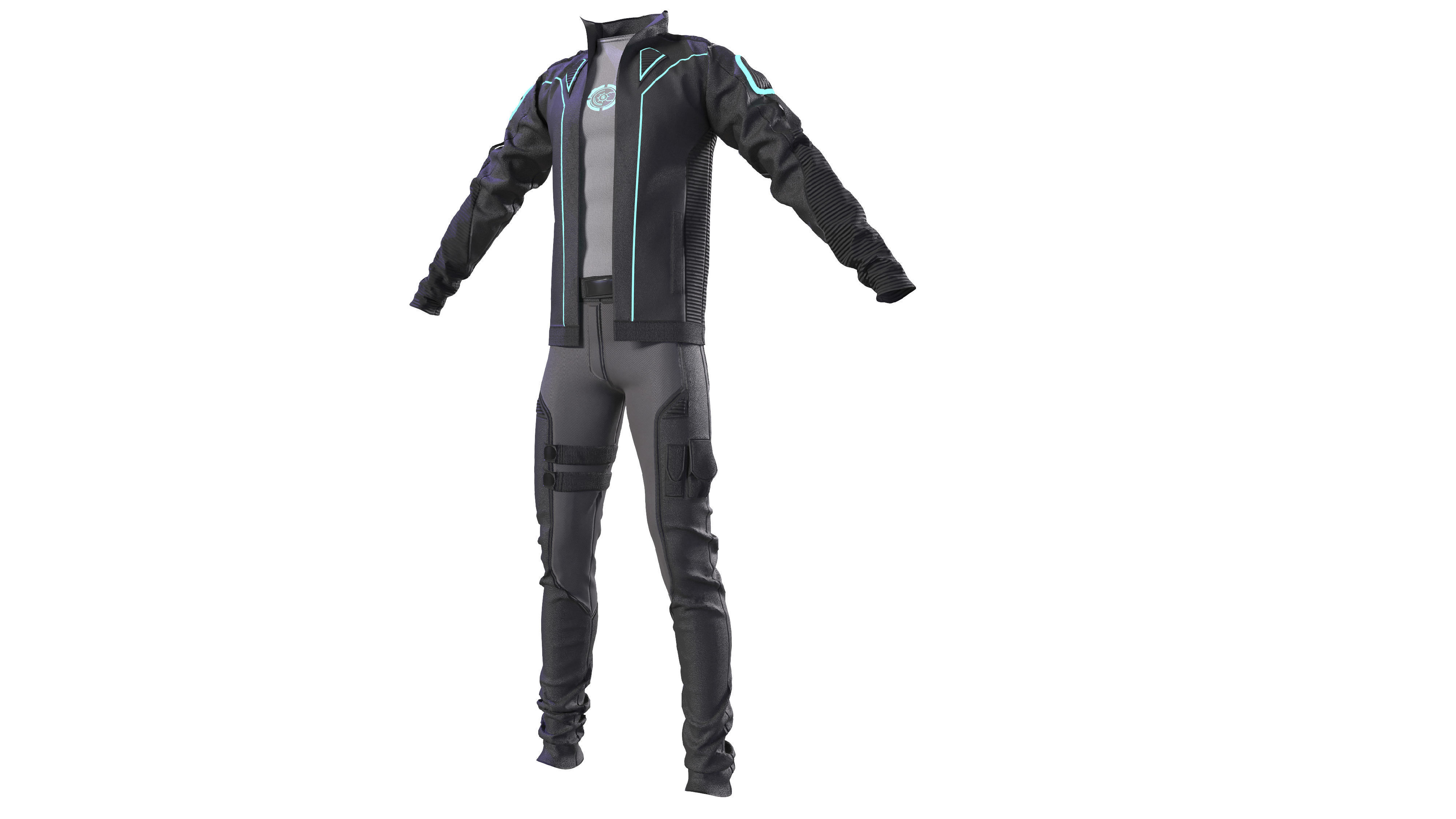 Scifi futuristic male outfit scifi jacket shirt pants 3D model_8