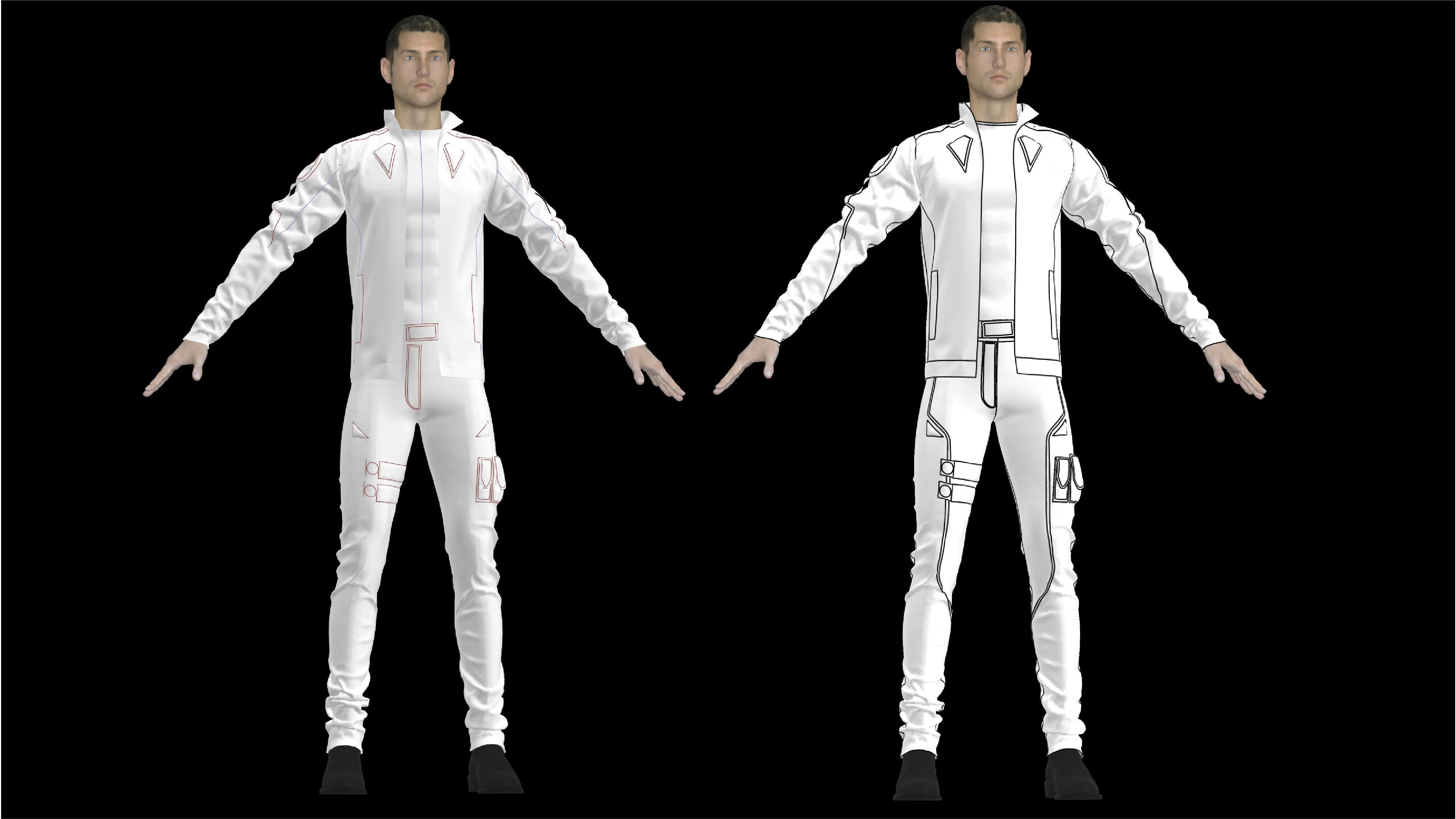 Scifi futuristic male outfit scifi jacket shirt pants 3D model_5