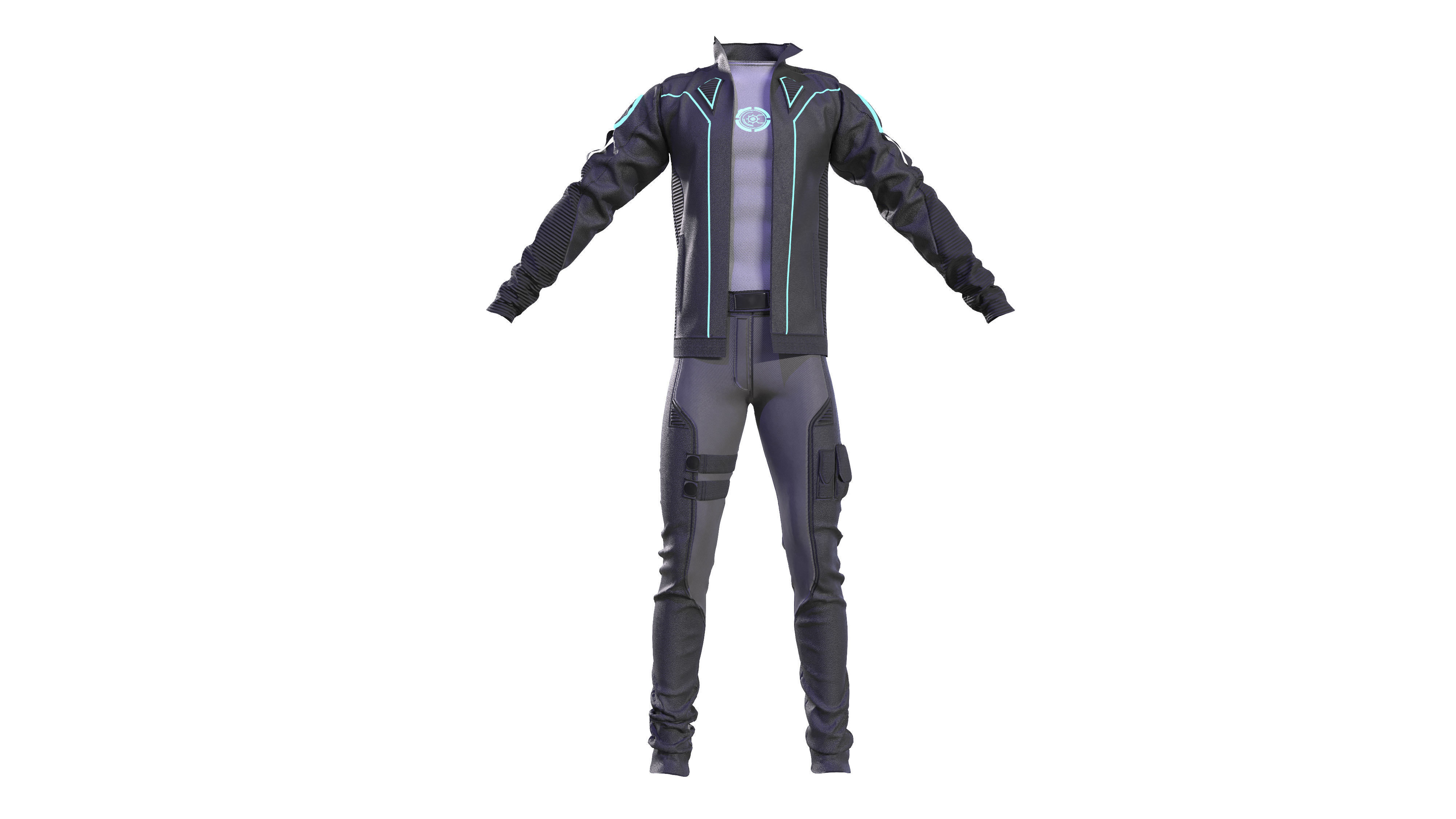 Scifi futuristic male outfit scifi jacket shirt pants 3D model_1
