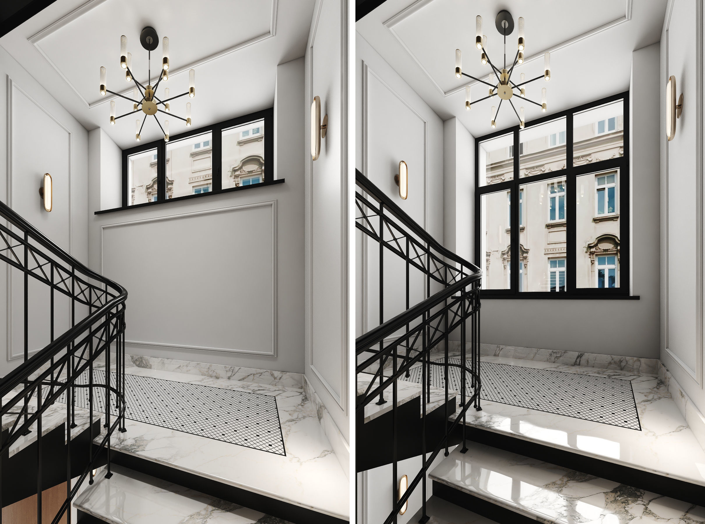 Beautiful entrance group and stairs in an apartment building 3D model_2