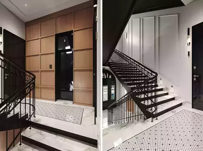 Beautiful entrance group and stairs in an apartment building