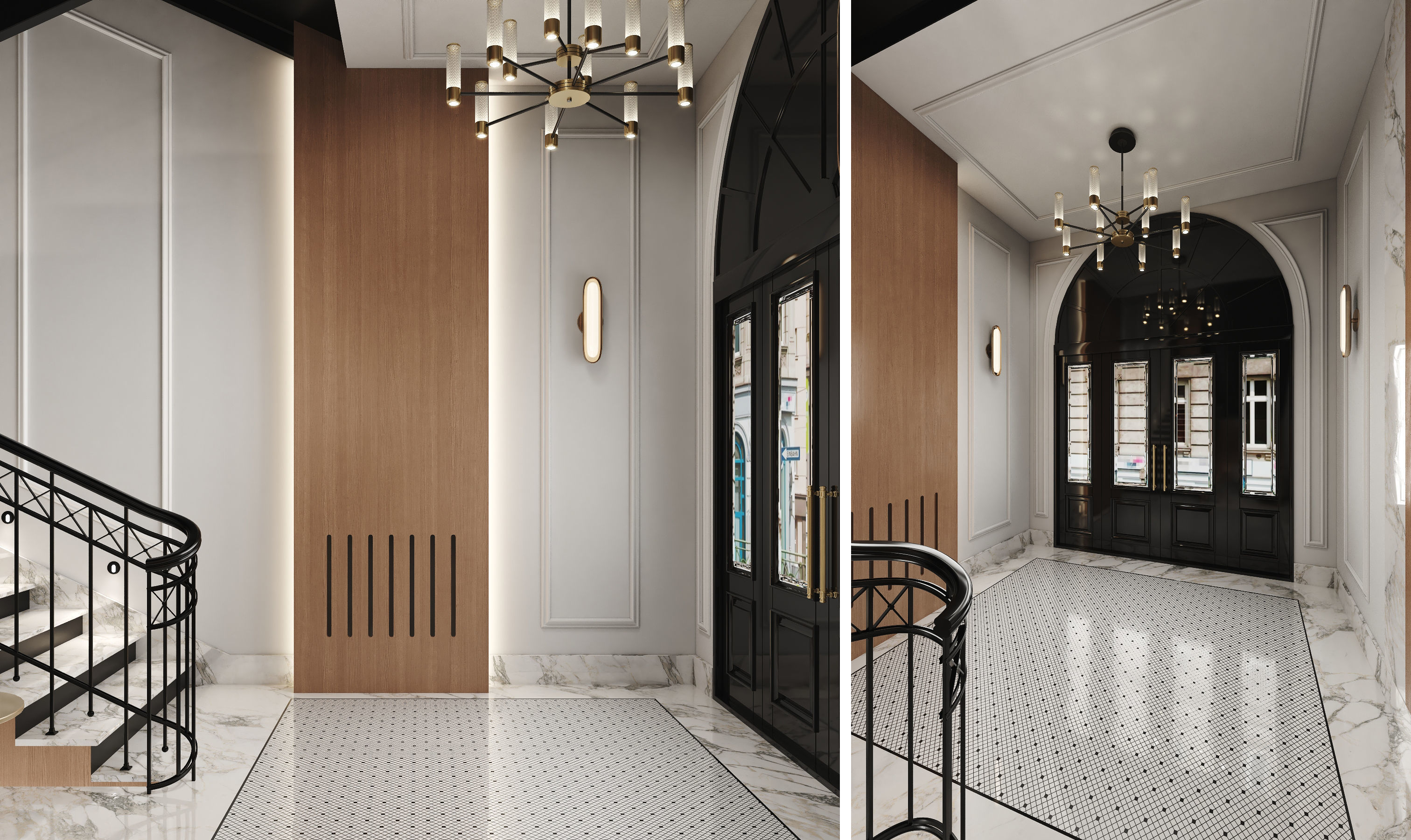 Beautiful entrance group and stairs in an apartment building 3D model_3