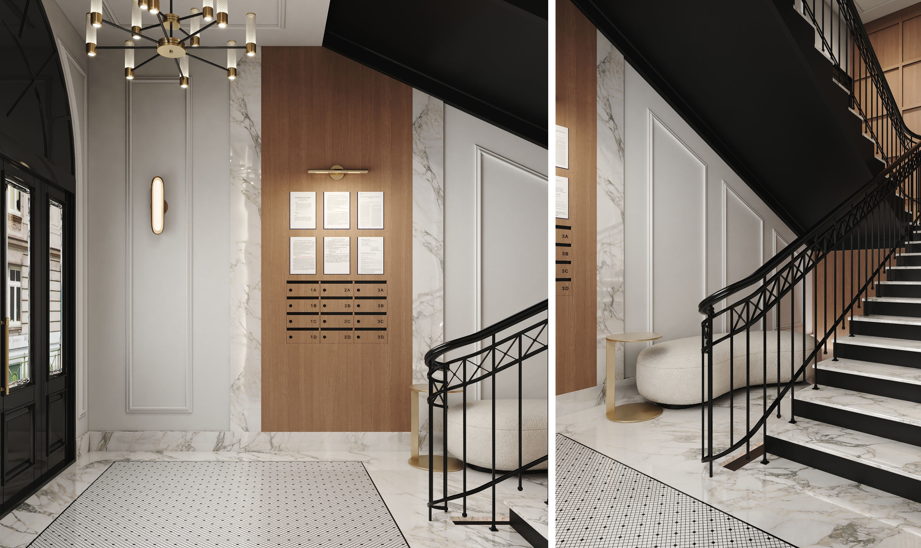 Beautiful entrance group and stairs in an apartment building 3D model_4