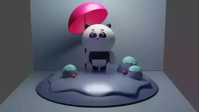 3D Panda bear with umbrella