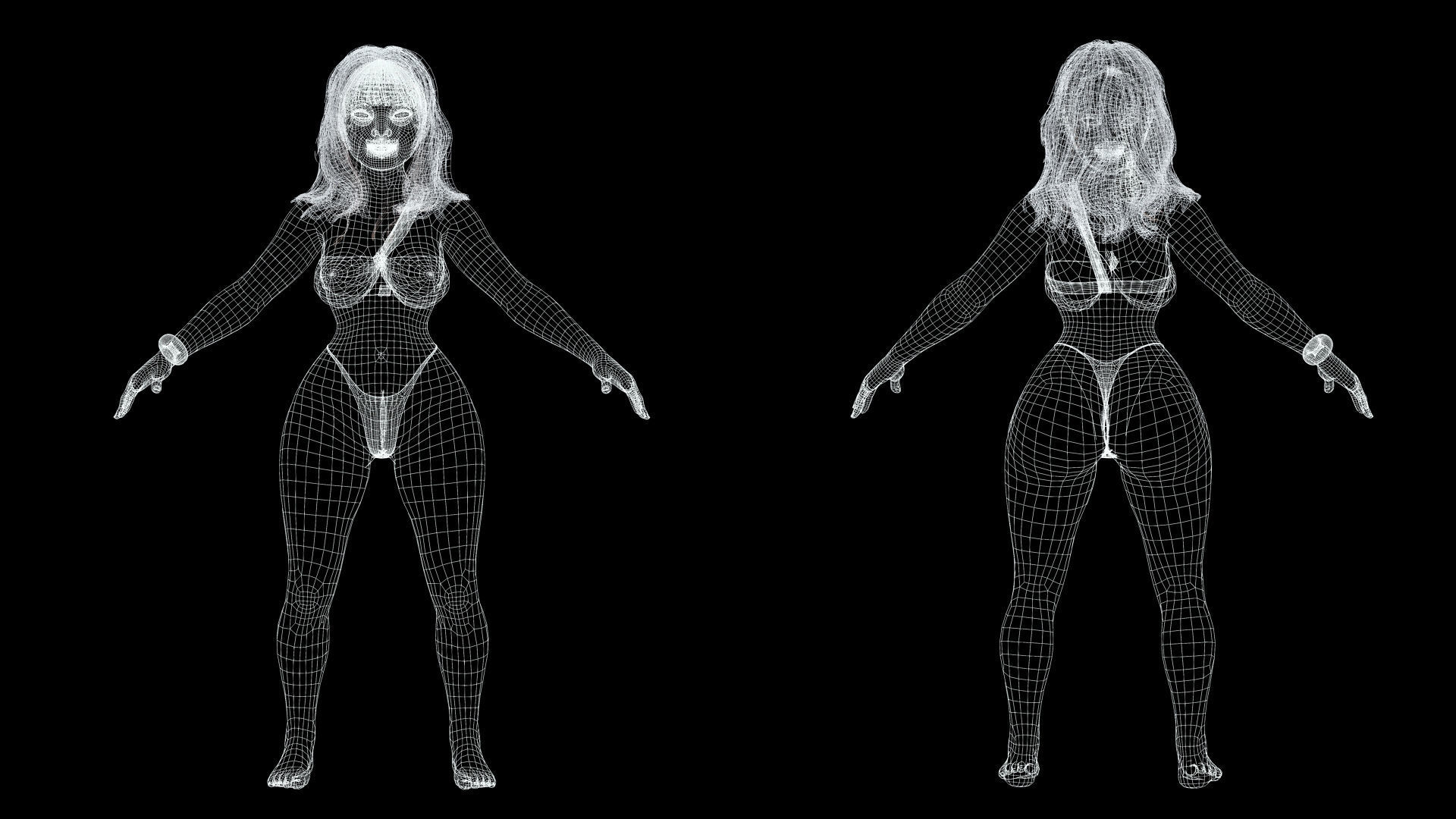 Curvy Brown Girl Naked and clothed Low-poly 3D model_7