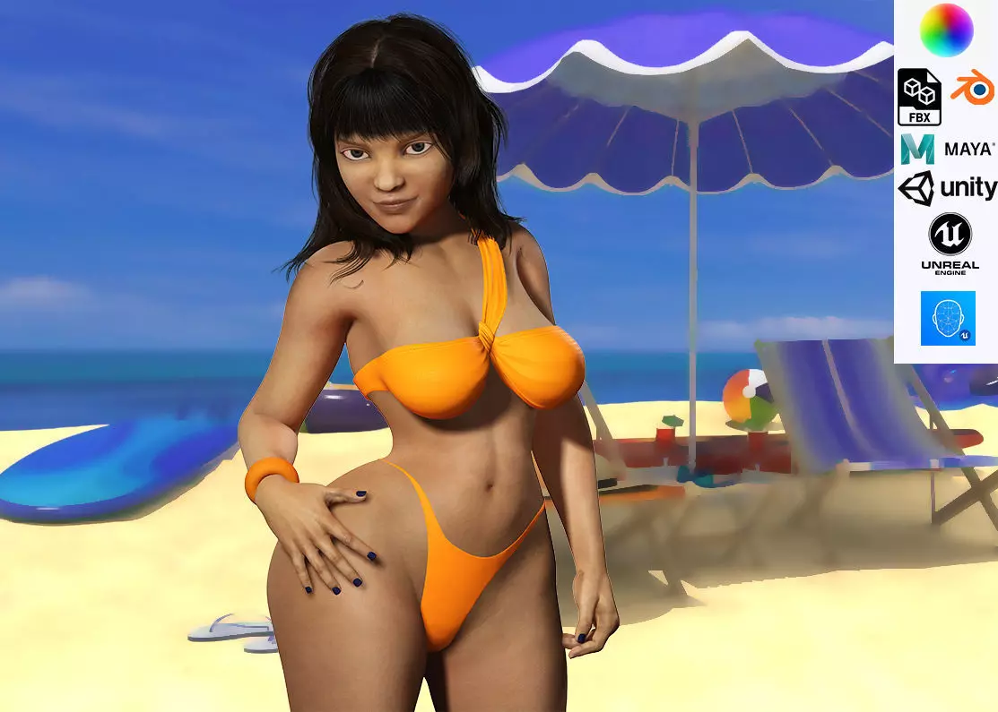 Curvy Brown Girl Naked and clothed Low-poly 3D model_0