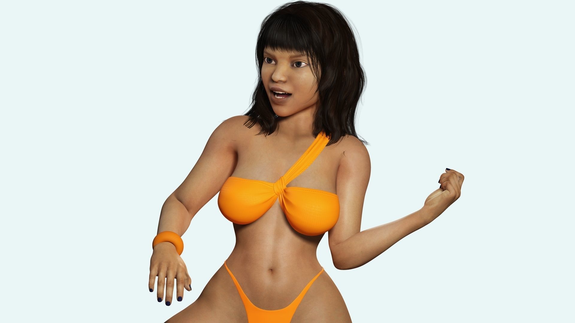 Curvy Brown Girl Naked and clothed Low-poly 3D model_2