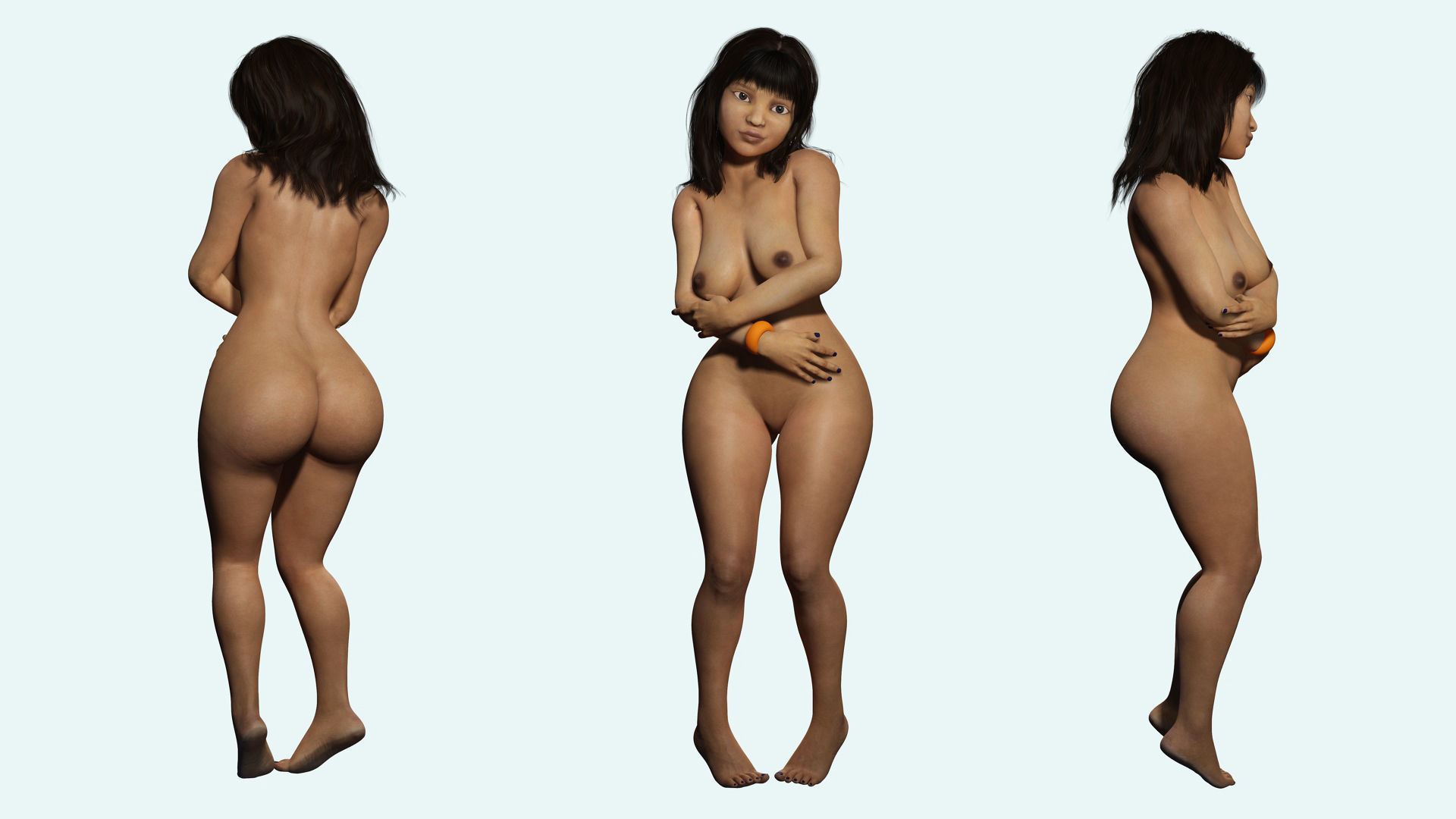 Curvy Brown Girl Naked and clothed Low-poly 3D model_6