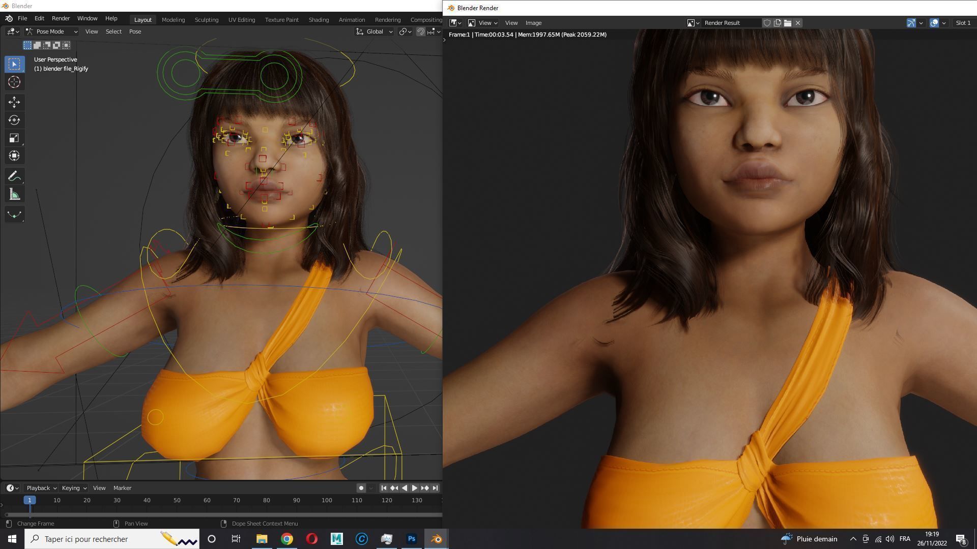 Curvy Brown Girl Naked and clothed Low-poly 3D model_21