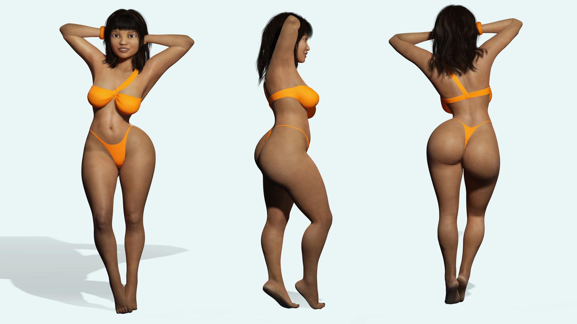 Curvy Brown Girl Naked and clothed Low-poly 3D model_1