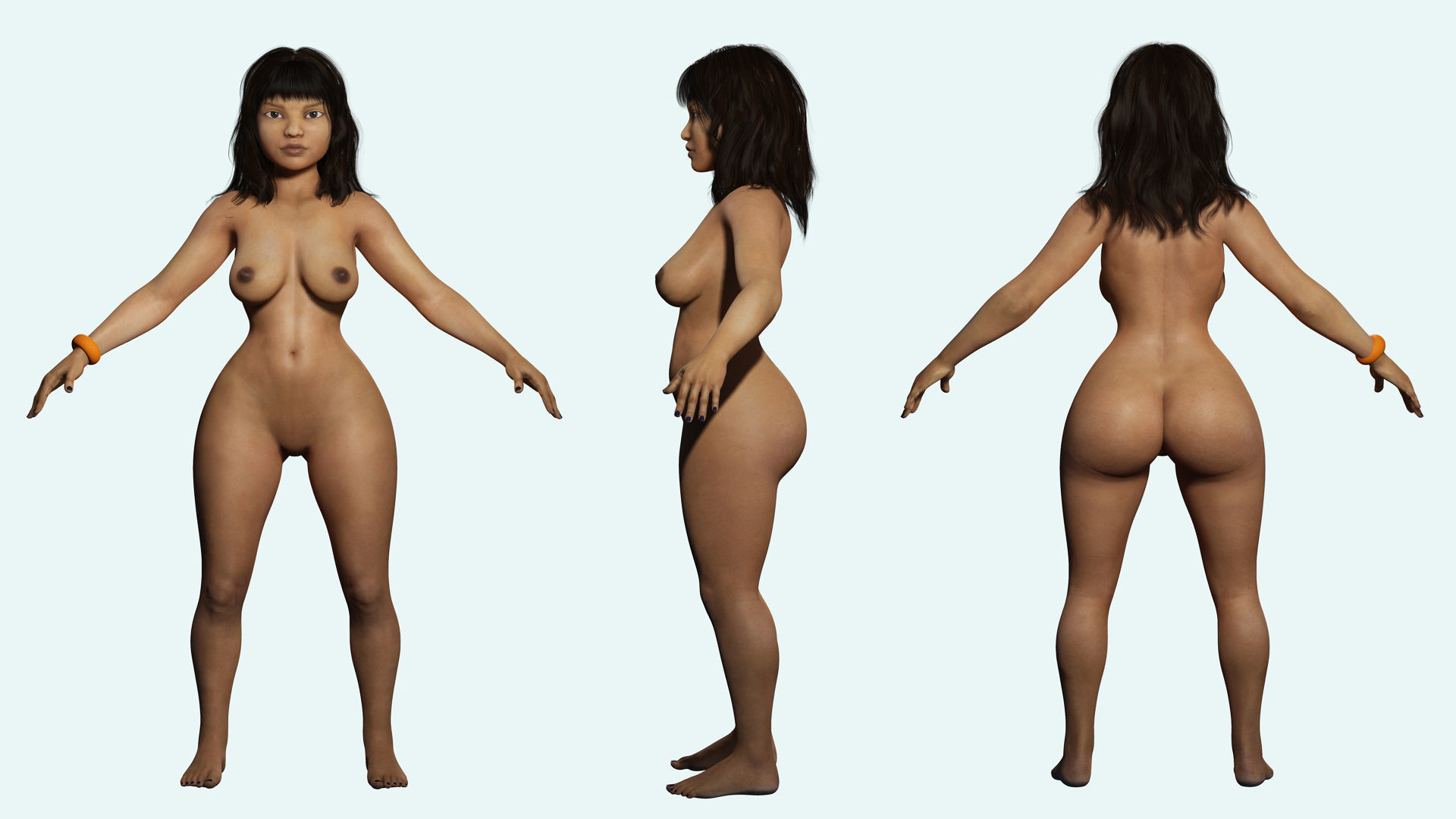Curvy Brown Girl Naked and clothed Low-poly 3D model_5